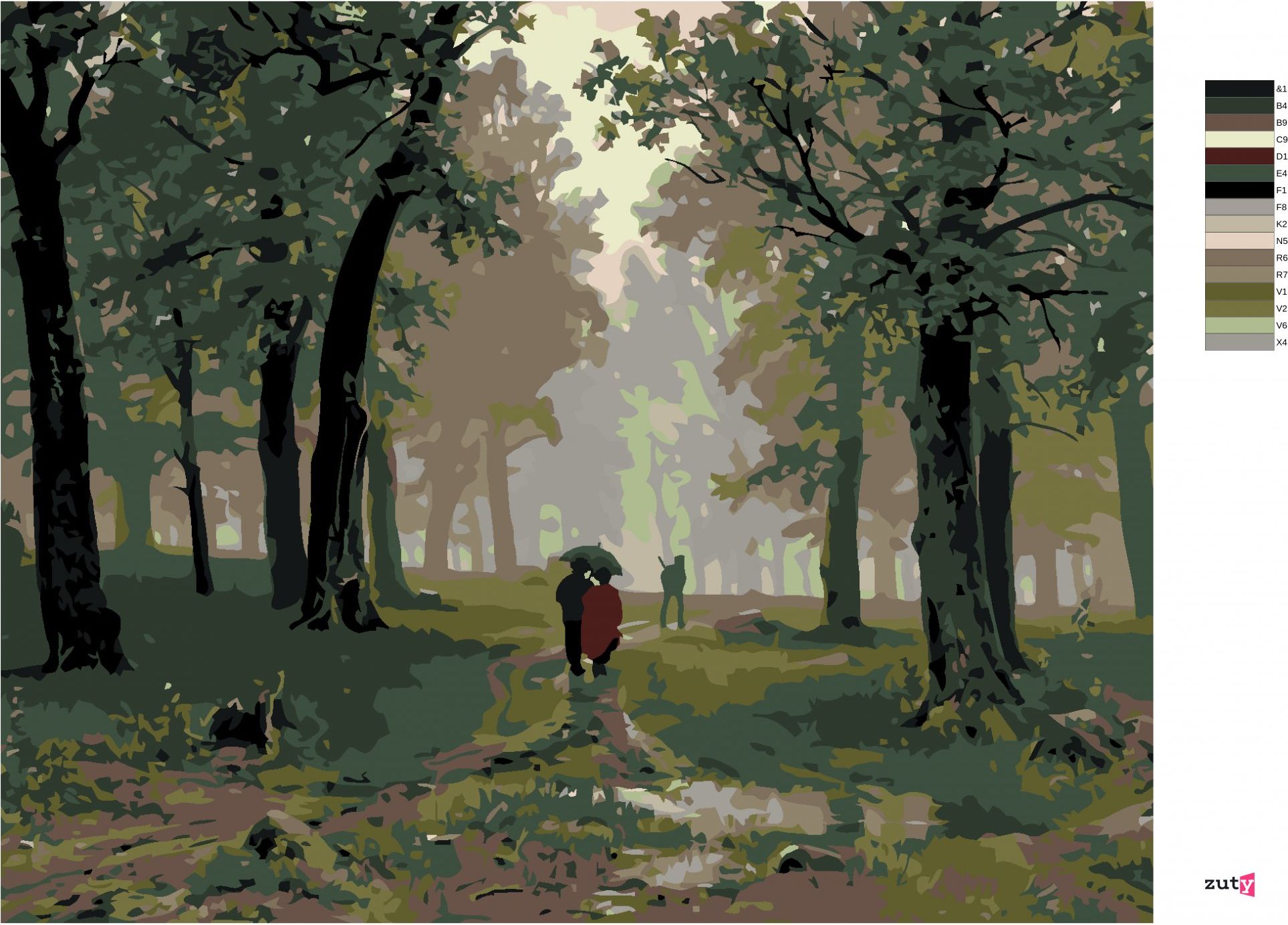 zuty Malování podle čísel - DÉŠŤ V DUBOVÉM LESE (IVAN SHISHKIN) - Rozměr: 40x50 cm, Rámování: Varianta: bez rámu a bez vypnutí plátna - obrázek 5