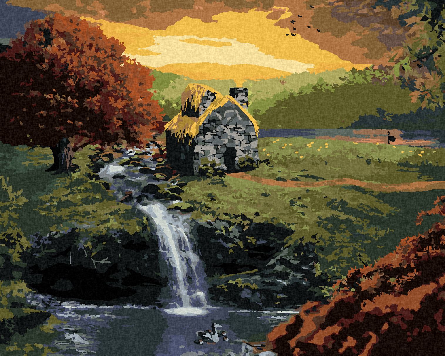 zuty Malování podle čísel - LESNÍ CHATIČKA S POTŮČKEM - Rozměr: 40x50 cm, Rámování: Varianta: vypnuté plátno na rám - obrázek 1