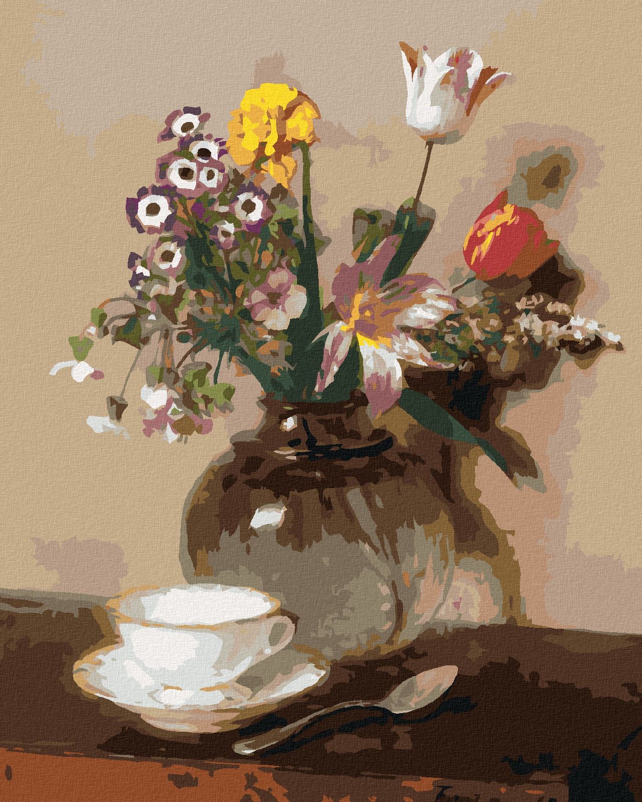 zuty Malování podle čísel - ZÁTIŠÍ S KVĚTINAMI A ŠÁLKEM (HENRI FANTIN-LATOUR) - Rozměr: 40x50 cm, Rámování: Varianta: vypnuté plátno na rám - obrázek 1