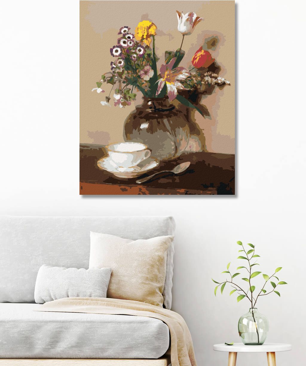 zuty Malování podle čísel - ZÁTIŠÍ S KVĚTINAMI A ŠÁLKEM (HENRI FANTIN-LATOUR) - Rozměr: 40x50 cm, Rámování: Varianta: vypnuté plátno na rám - obrázek 4