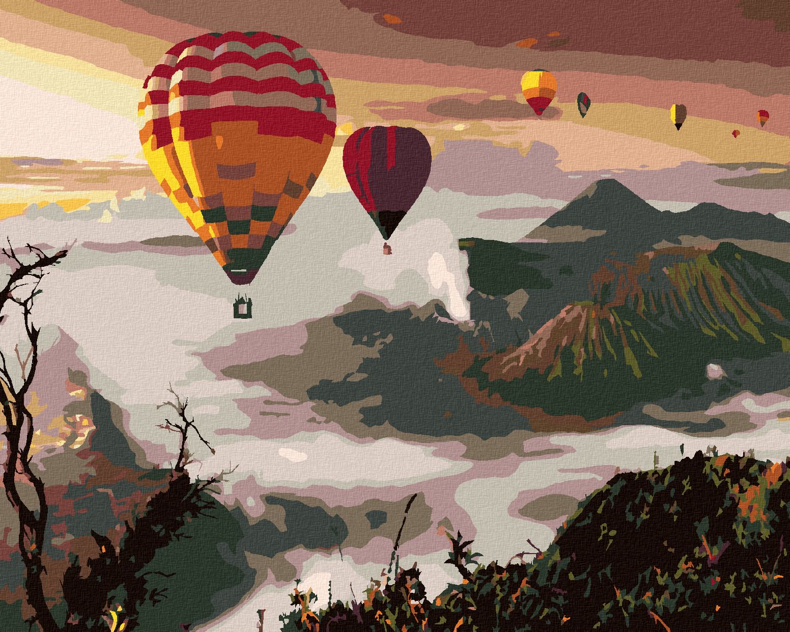 zuty Malování podle čísel - HORKOVZDUŠNÉ BALÓNY NAD SOPKOU MOUNT BROMO - Rozměr: 40x50 cm, Rámování: Varianta: bez rámu a bez vypnutí plátna - obrázek 1