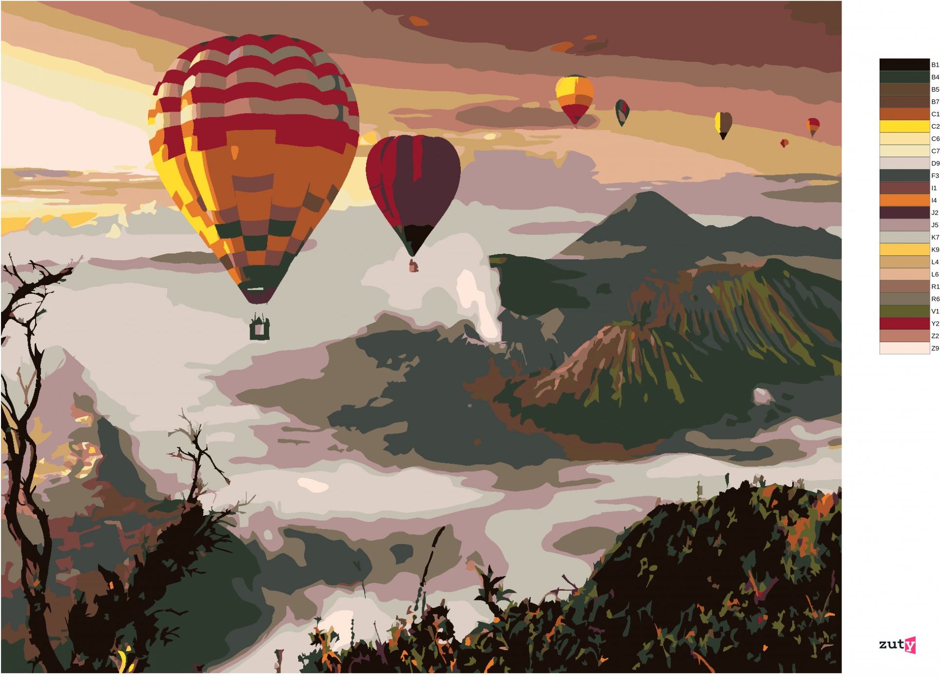 zuty Malování podle čísel - HORKOVZDUŠNÉ BALÓNY NAD SOPKOU MOUNT BROMO - Rozměr: 40x50 cm, Rámování: Varianta: bez rámu a bez vypnutí plátna - obrázek 10