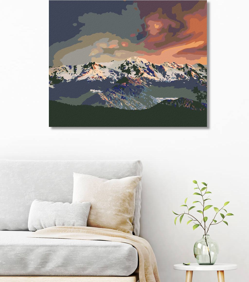 zuty Malování podle čísel - ZASNĚŽENÉ POHOŘÍ A BOROVICOVÝ LES - Rozměr: 40x50 cm, Rámování: Varianta: vypnuté plátno na rám - obrázek 9