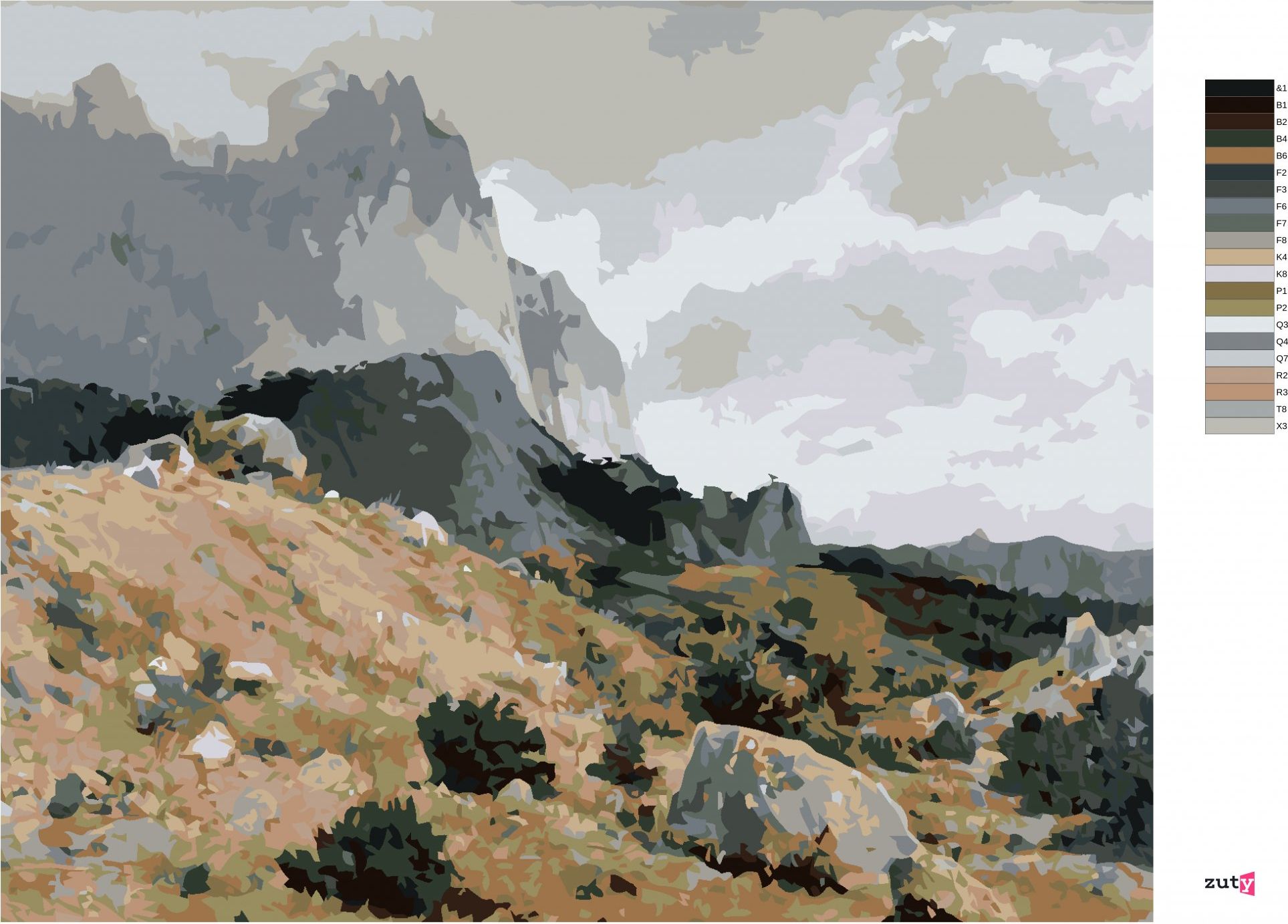 zuty Malování podle čísel - SKALNATÁ KRAJINA (IVAN SHISHKIN) - Rozměr: 40x50 cm, Rámování: Varianta: bez rámu a bez vypnutí plátna - obrázek 2