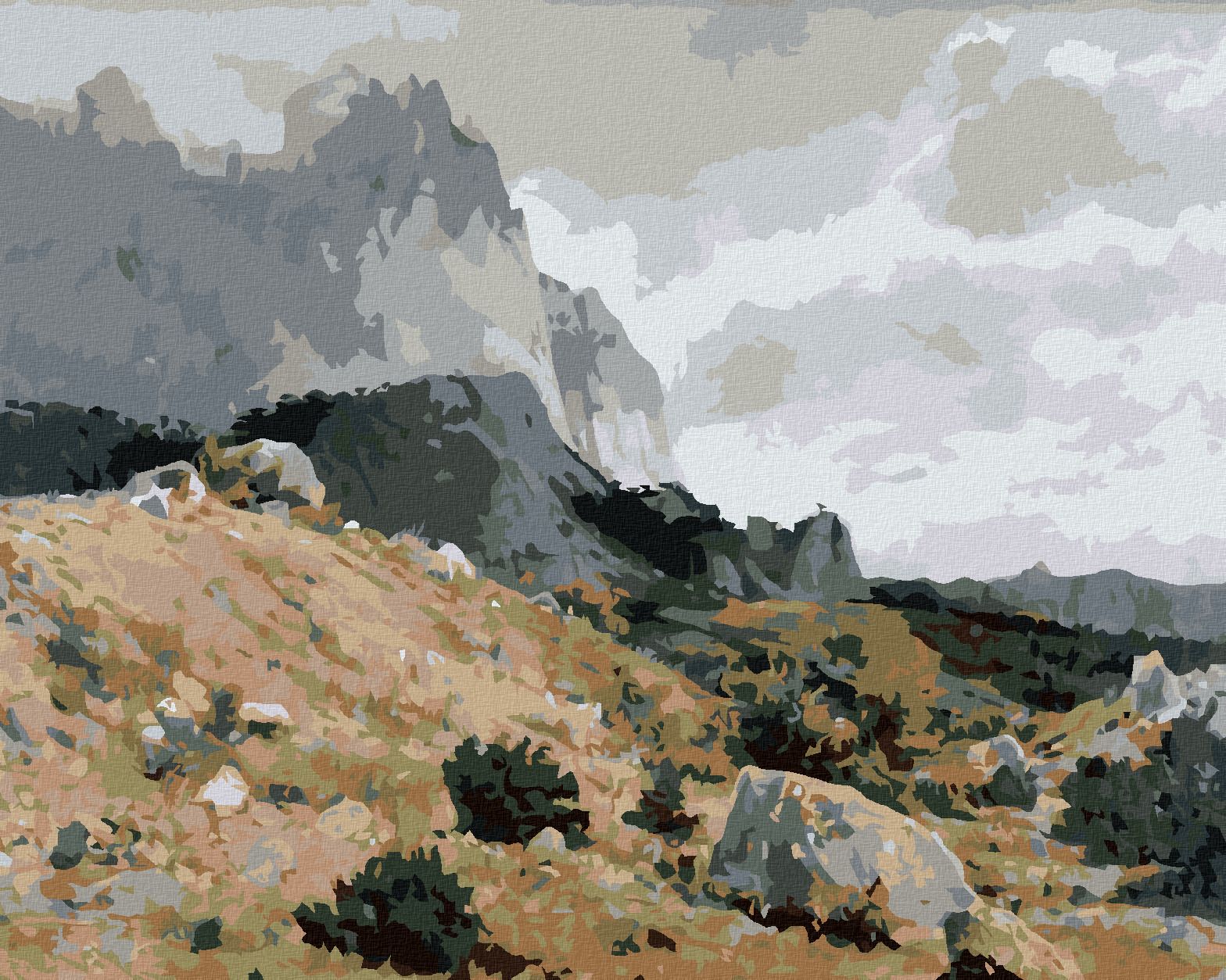 zuty Malování podle čísel - SKALNATÁ KRAJINA (IVAN SHISHKIN) - Rozměr: 40x50 cm, Rámování: Varianta: vypnuté plátno na rám - obrázek 1