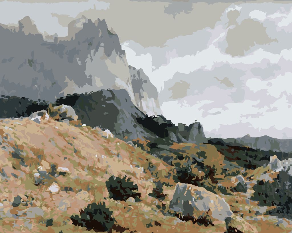 zuty Malování podle čísel - SKALNATÁ KRAJINA (IVAN SHISHKIN) - Rozměr: 40x50 cm, Rámování: Varianta: vypnuté plátno na rám - obrázek 5