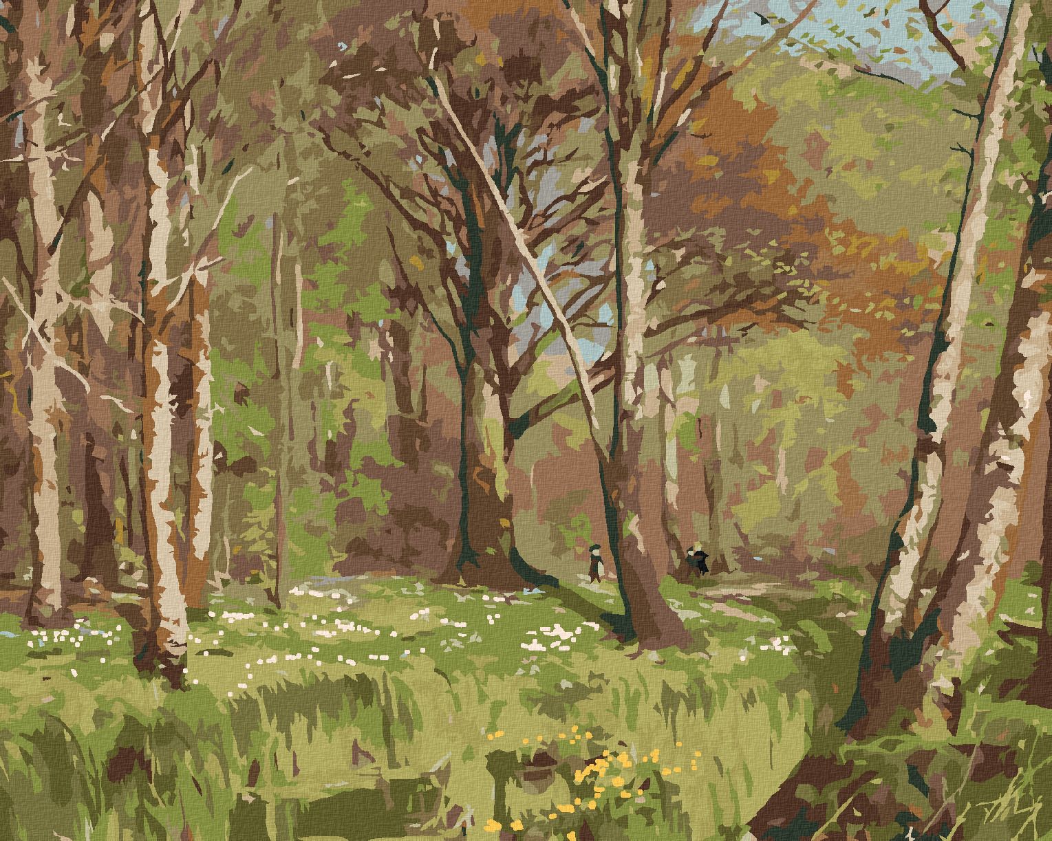 zuty Malování podle čísel - DĚTI V LESE NA JAŘE. SASANKY KVETOU (H. A. BRENDEKILDE) - Rozměr: 40x50 cm, Rámování: Varianta: bez rámu a bez vypnutí plátna - obrázek 1