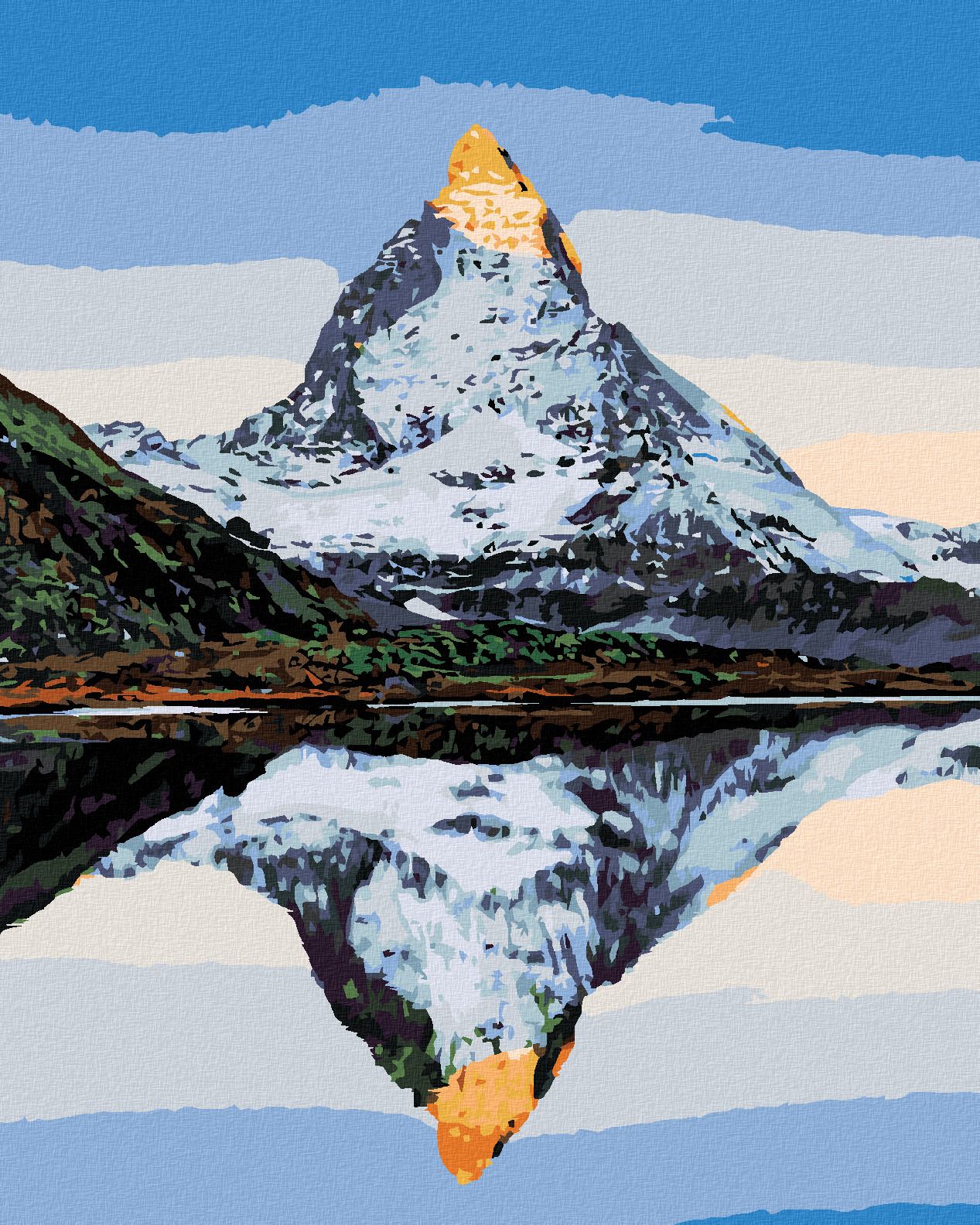 zuty Malování podle čísel - HORA MATTERHORN A JEJÍ ODRAZ V JEZEŘE - Rozměr: 40x50 cm, Rámování: Varianta: bez rámu a bez vypnutí plátna - obrázek 1