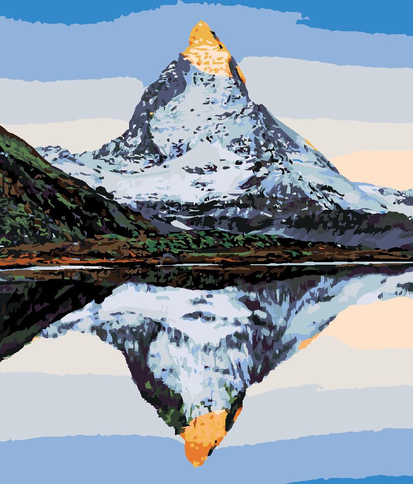 zuty Malování podle čísel - HORA MATTERHORN A JEJÍ ODRAZ V JEZEŘE - Rozměr: 40x50 cm, Rámování: Varianta: bez rámu a bez vypnutí plátna - obrázek 5
