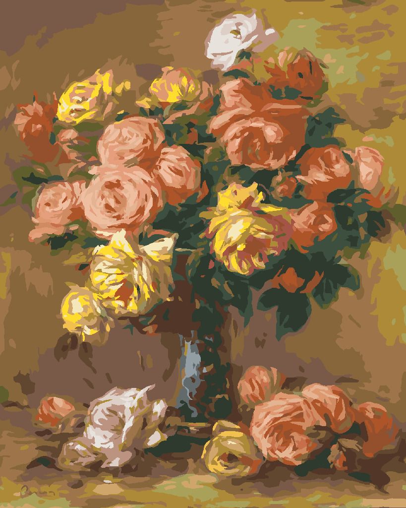 zuty Malování podle čísel - RŮŽE VE VÁZE (PIERRE-AUGUSTE RENOIR) - Rozměr: 40x50 cm, Rámování: Varianta: bez rámu a bez vypnutí plátna - obrázek 14