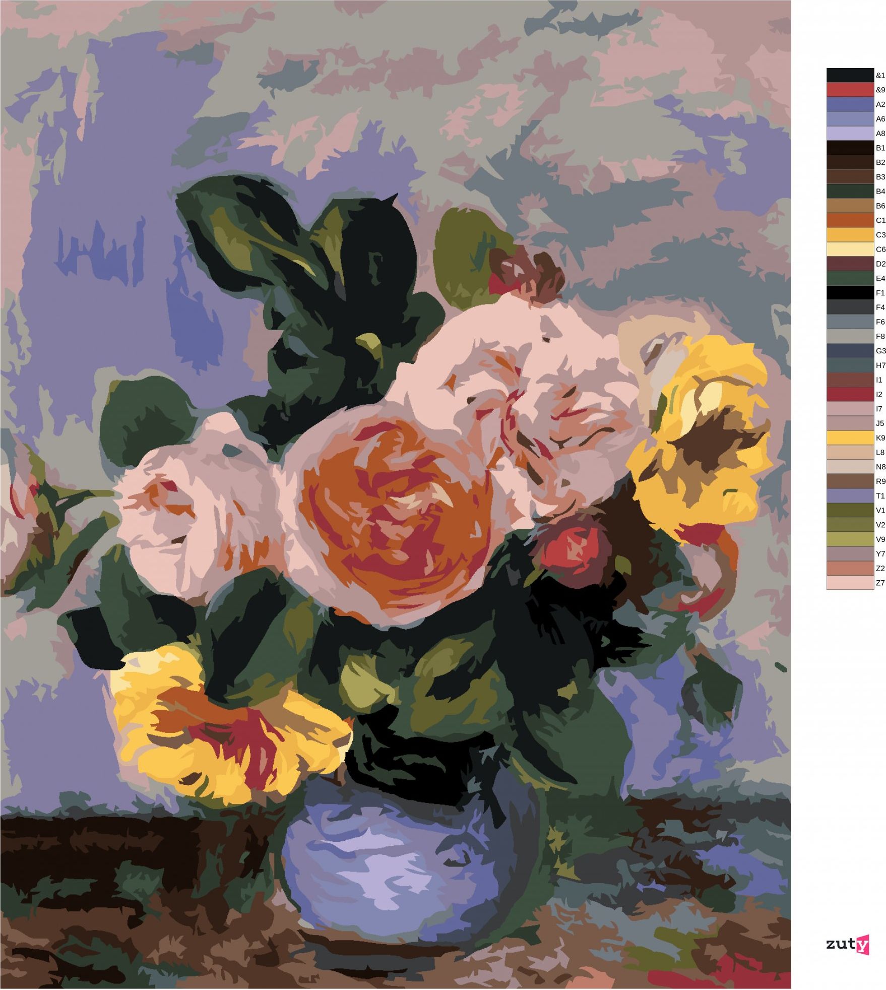 zuty Malování podle čísel - RŮŽE VE VÁZE (PIERRE-AUGUSTE RENOIR) - Rozměr: 40x50 cm, Rámování: Varianta: bez rámu a bez vypnutí plátna - obrázek 17
