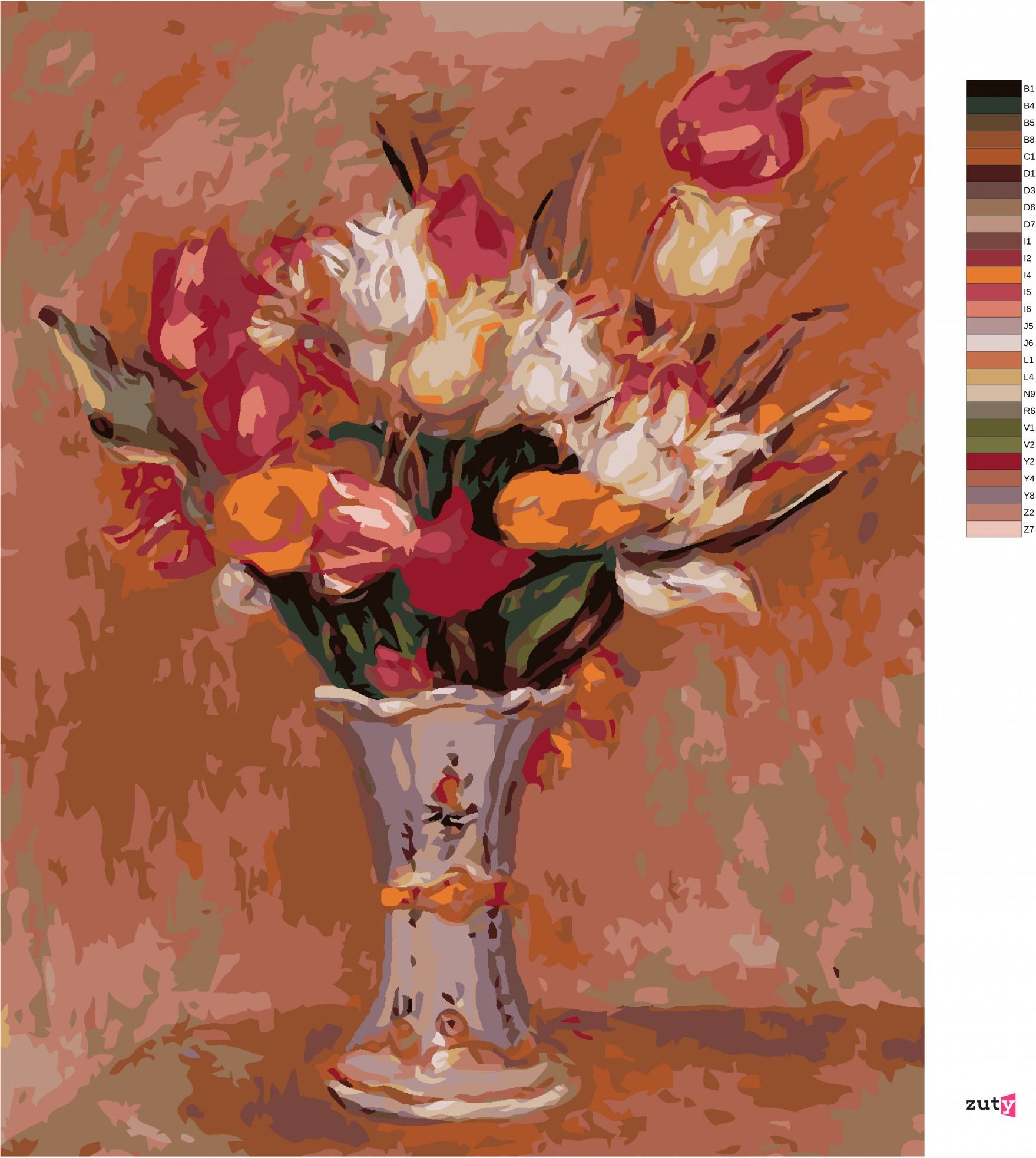 zuty Malování podle čísel - TULIPÁNY (PIERRE-AUGUSTE RENOIR) - Rozměr: 40x50 cm, Rámování: Varianta: vypnuté plátno na rám - obrázek 2