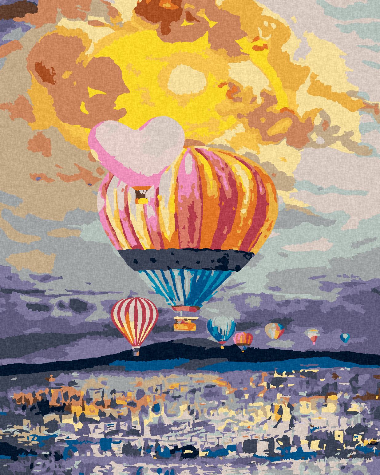 zuty Malování podle čísel - HORKOVZDUŠNÉ BALÓNY NAD MĚSTEM - Rozměr: 40x50 cm, Rámování: Varianta: bez rámu a bez vypnutí plátna - obrázek 1