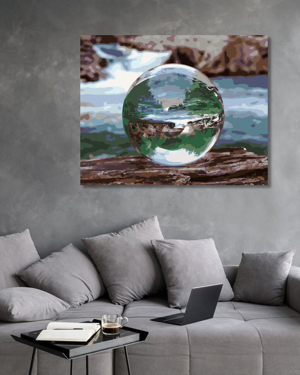 zuty Malování podle čísel - KŘIŠŤÁLOVÁ KOULE S ODRAZEM VODOPÁDU - Rozměr: 40x50 cm, Rámování: Varianta: bez rámu a bez vypnutí plátna - obrázek 2