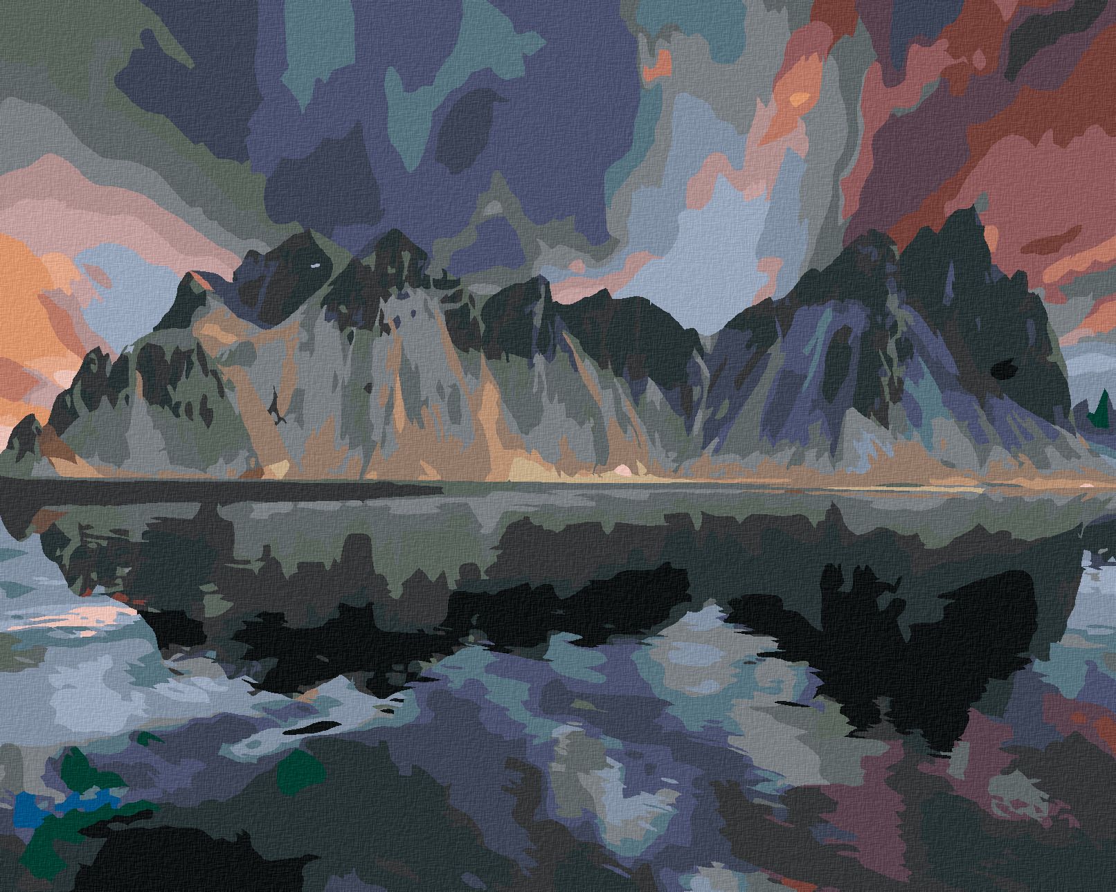 zuty Malování podle čísel - HORA VESTRAHORN NA ISLANDU - Rozměr: 40x50 cm, Rámování: Varianta: vypnuté plátno na rám - obrázek 1