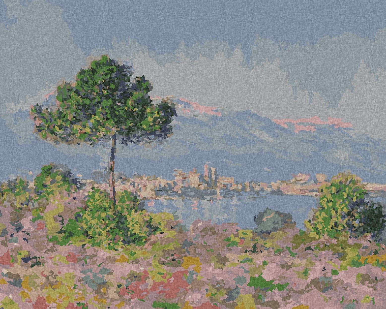 zuty Malování podle čísel - ANTIBES PŘI POHLEDU Z PLATEAU NOTRE-DAME (CLAUDE MONET) - Rozměr: 40x50 cm, Rámování: Varianta: bez rámu a bez vypnutí plátna - obrázek 1
