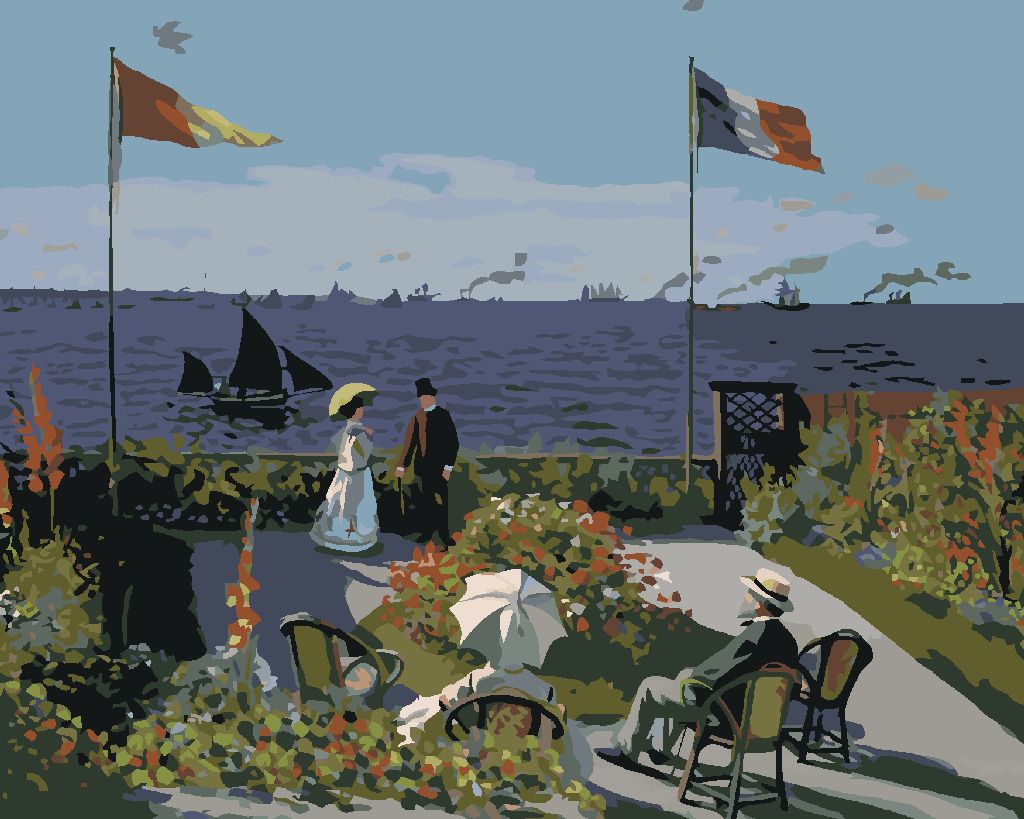 zuty Malování podle čísel - ZAHRADA V SAINTE-ADRESSE (CLAUDE MONET) - Rozměr: 40x50 cm, Rámování: Varianta: bez rámu a bez vypnutí plátna - obrázek 3