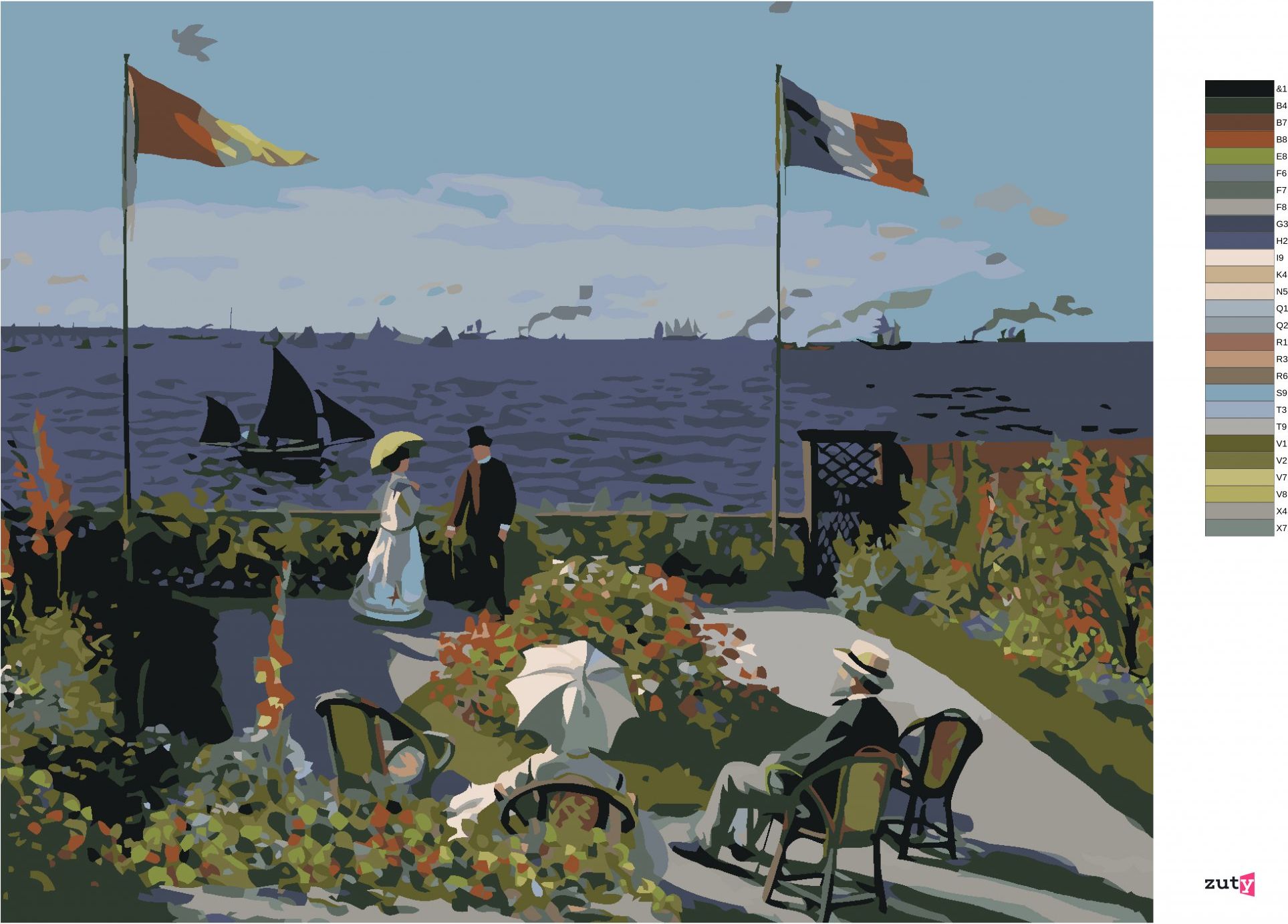 zuty Malování podle čísel - ZAHRADA V SAINTE-ADRESSE (CLAUDE MONET) - Rozměr: 40x50 cm, Rámování: Varianta: vypnuté plátno na rám - obrázek 6