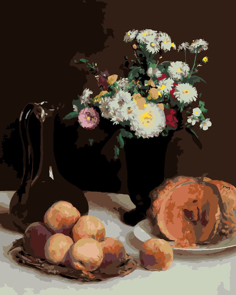 zuty Malování podle čísel - ZÁTIŠÍ S KARAFOU, KVĚTINAMI A OVOCEM (HENRI FANTIN-LATOUR) - Rozměr: 40x50 cm, Rámování: Varianta: vypnuté plátno na rám - obrázek 9