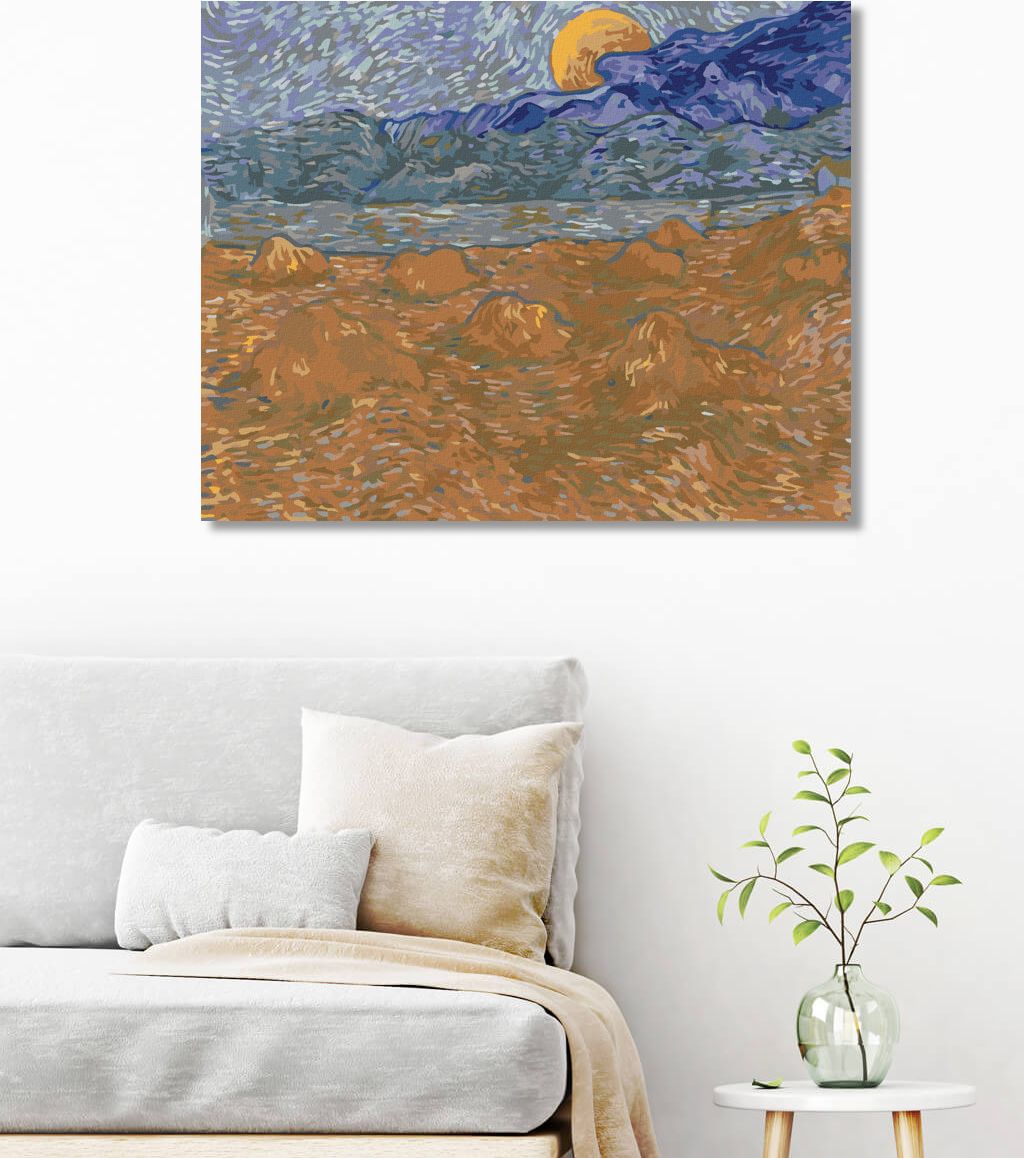 zuty Malování podle čísel - KRAJINA S PŠENIČNÝMI SNOPY A VYCHÁZEJÍCÍM MĚSÍCEM (VINCENT VAN GOGH) - Rozměr: 40x50 cm, Rámování: Varianta: vypnuté plátno na rám - obrázek 6