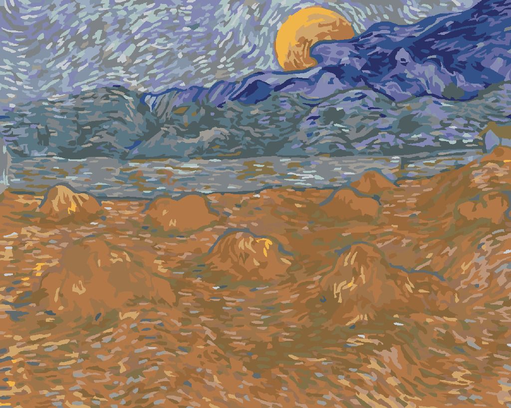 zuty Malování podle čísel - KRAJINA S PŠENIČNÝMI SNOPY A VYCHÁZEJÍCÍM MĚSÍCEM (VINCENT VAN GOGH) - Rozměr: 40x50 cm, Rámování: Varianta: vypnuté plátno na rám - obrázek 9