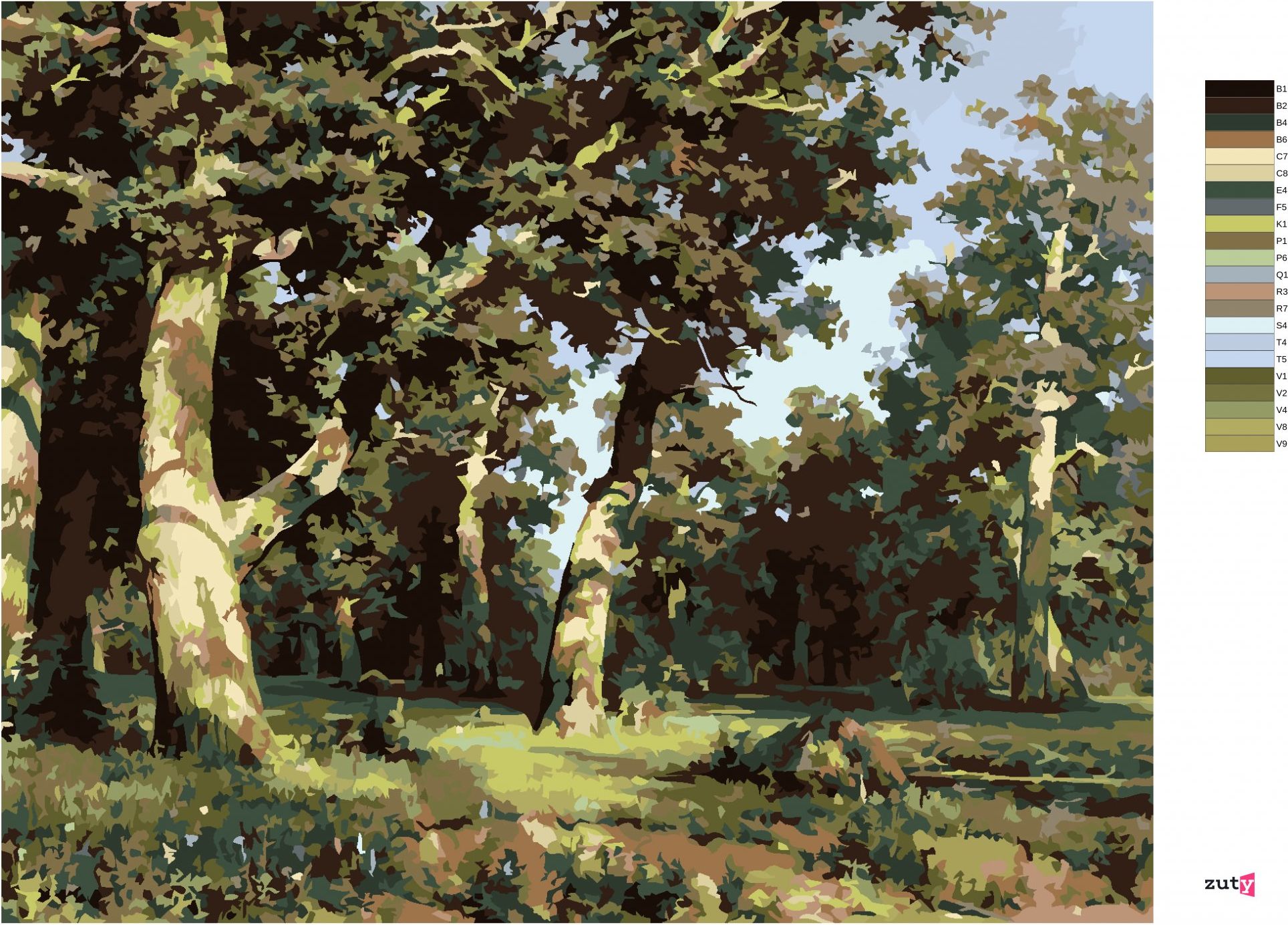 zuty Malování podle čísel - DUBOVÝ HÁJ (IVAN SHISHKIN) - Rozměr: 40x50 cm, Rámování: Varianta: bez rámu a bez vypnutí plátna - obrázek 4