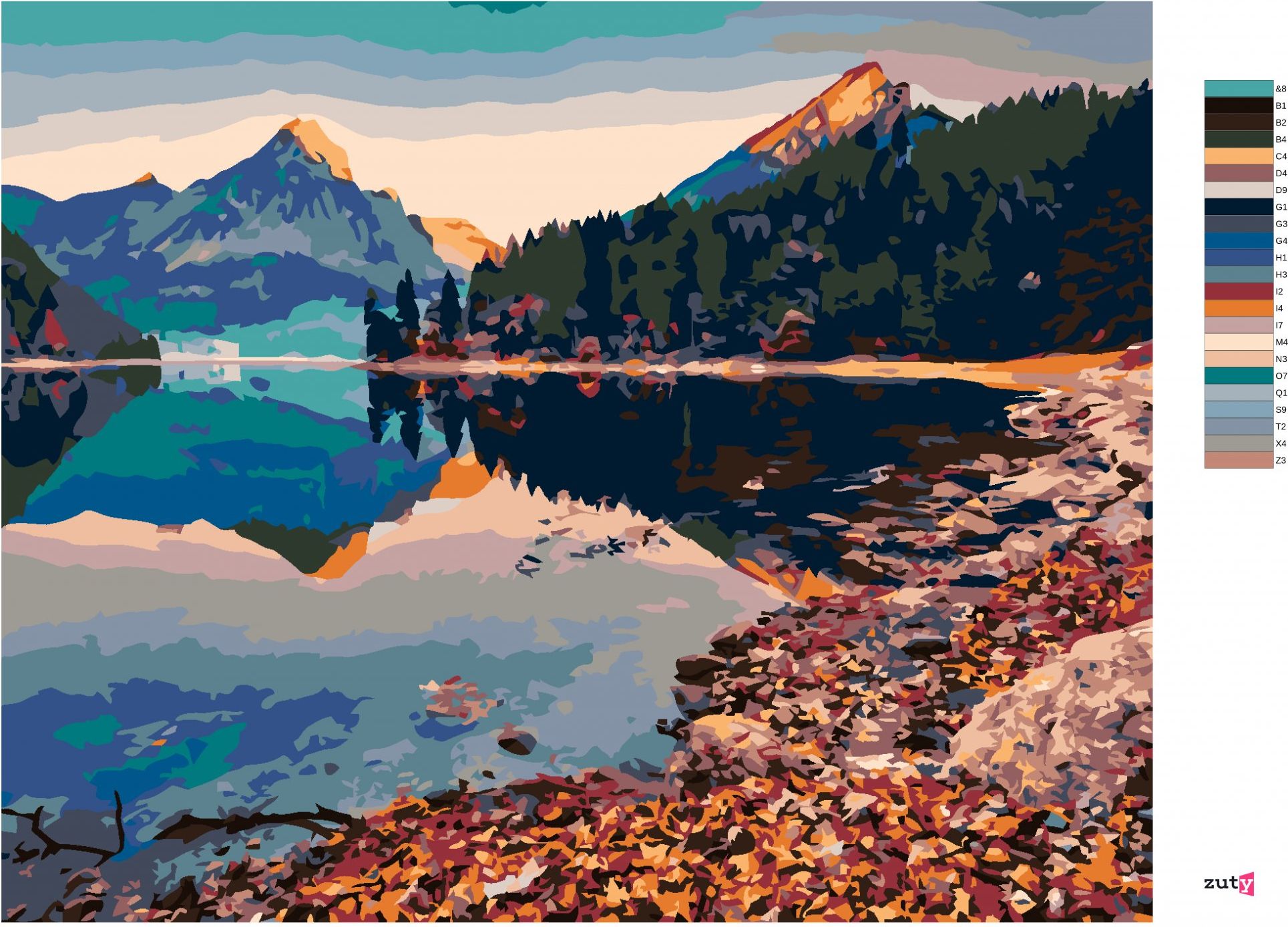 zuty Malování podle čísel - DVA VRCHOLY HOR ODRÁŽEJÍCÍ SE V JEZERU - Rozměr: 40x50 cm, Rámování: Varianta: vypnuté plátno na rám - obrázek 4