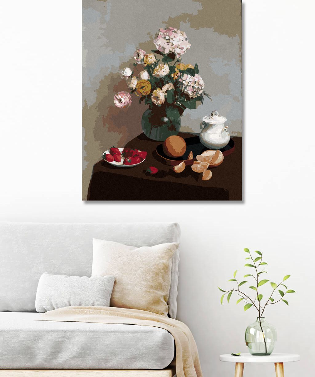 zuty Malování podle čísel - KVĚTINY A OVOCE (HENRI FANTIN-LATOUR) - Rozměr: 40x50 cm, Rámování: Varianta: vypnuté plátno na rám - obrázek 4
