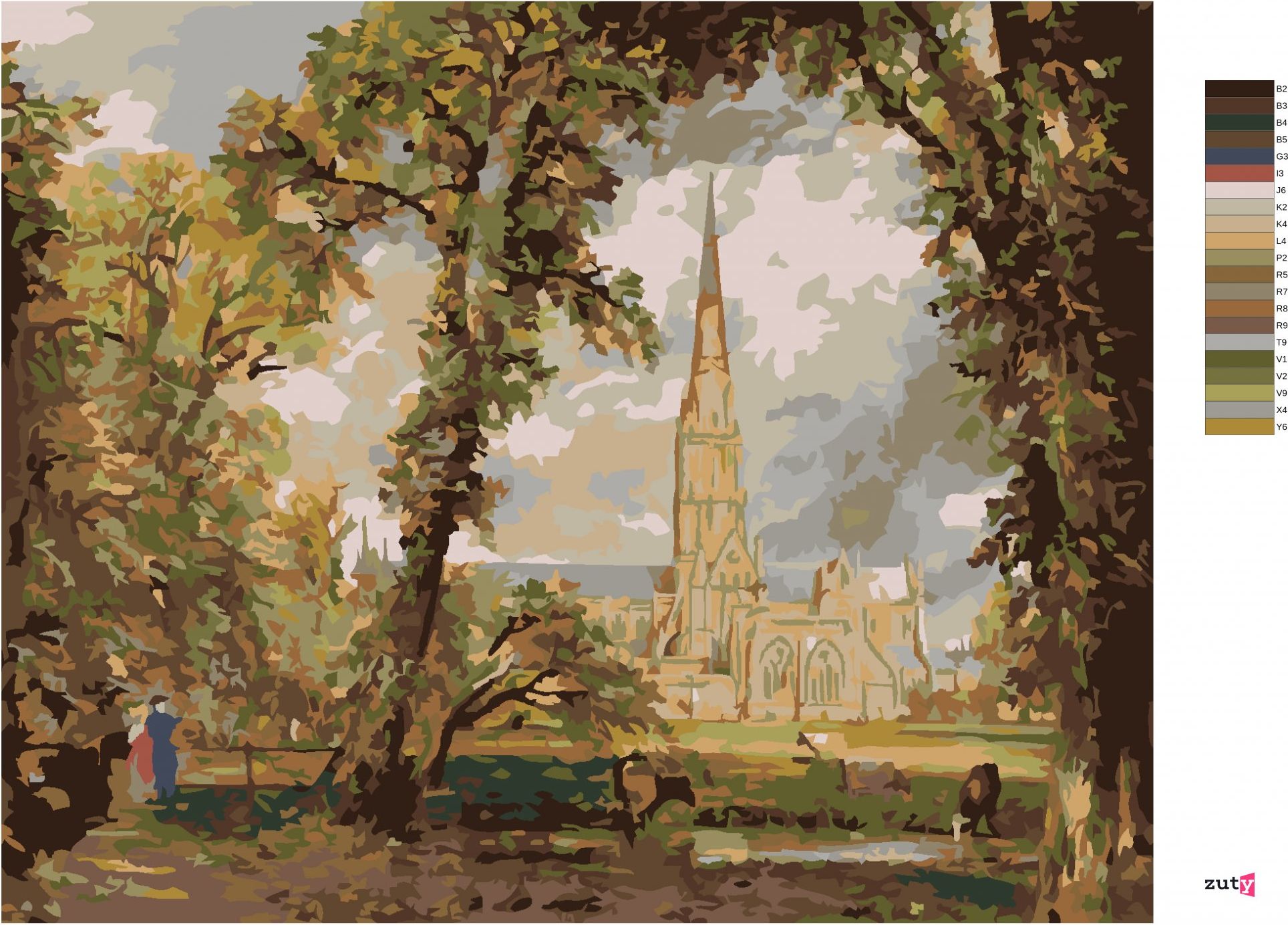 zuty Malování podle čísel - POHLED NA KATEDRÁLU V SALISBURY (JOHN CONSTABLE) - Rozměr: 40x50 cm, Rámování: Varianta: bez rámu a bez vypnutí plátna - obrázek 7