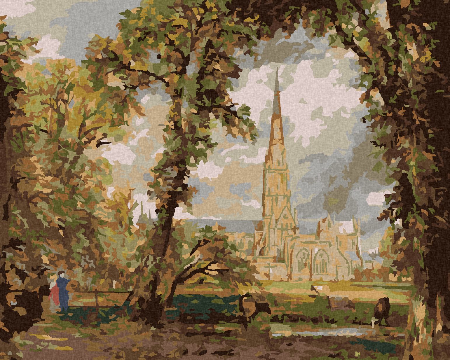 zuty Malování podle čísel - POHLED NA KATEDRÁLU V SALISBURY (JOHN CONSTABLE) - Rozměr: 40x50 cm, Rámování: Varianta: vypnuté plátno na rám - obrázek 1