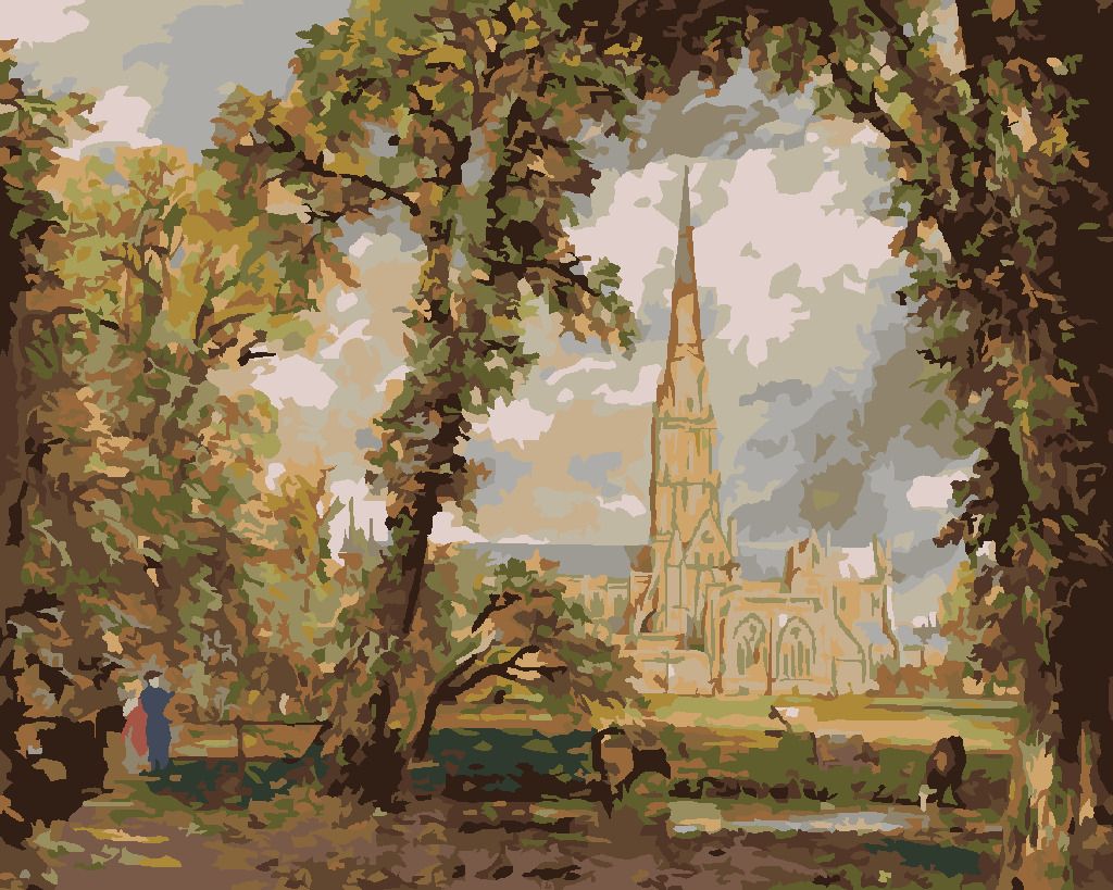 zuty Malování podle čísel - POHLED NA KATEDRÁLU V SALISBURY (JOHN CONSTABLE) - Rozměr: 40x50 cm, Rámování: Varianta: vypnuté plátno na rám - obrázek 4