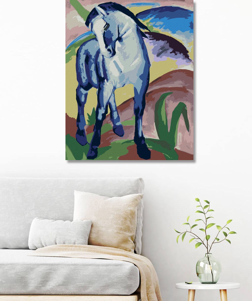 zuty Malování podle čísel - MODRÝ KŮŇ (FRANZ MARC) - Rozměr: 40x50 cm, Rámování: Varianta: vypnuté plátno na rám - obrázek 5
