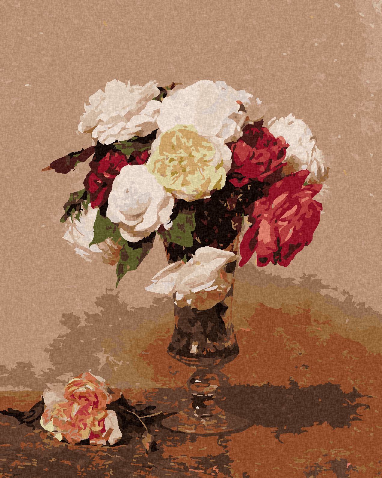 zuty Malování podle čísel - VÁZA S RŮŽEMI (HENRI FANTIN-LATOUR) - Rozměr: 40x50 cm, Rámování: Varianta: bez rámu a bez vypnutí plátna - obrázek 1