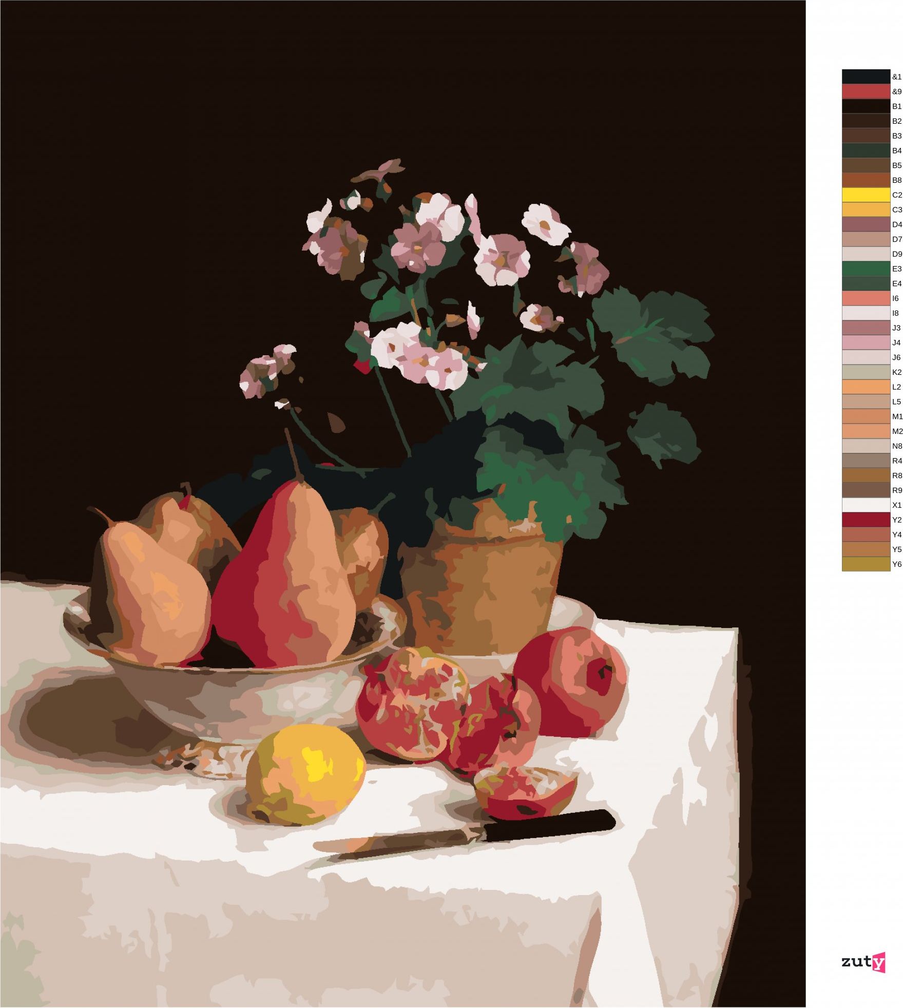 zuty Malování podle čísel - ZÁTIŠÍ, PRIMULE, HRUŠKY A GRANÁTOVÁ JABLKA (HENRI FANTIN-LATOUR) - Rozměr: 40x50 cm, Rámování: Varianta: bez rámu a bez vypnutí plátna - obrázek 8