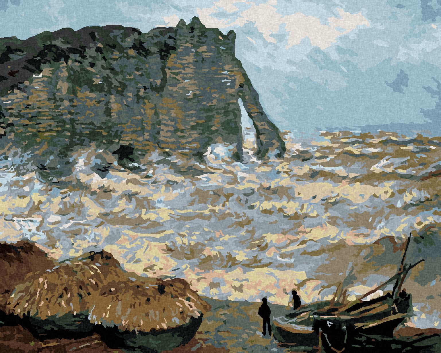 zuty Malování podle čísel - BOUŘLIVÉ MOŘE V ÉTRETAT (CLAUDE MONET) - Rozměr: 40x50 cm, Rámování: Varianta: bez rámu a bez vypnutí plátna - obrázek 1