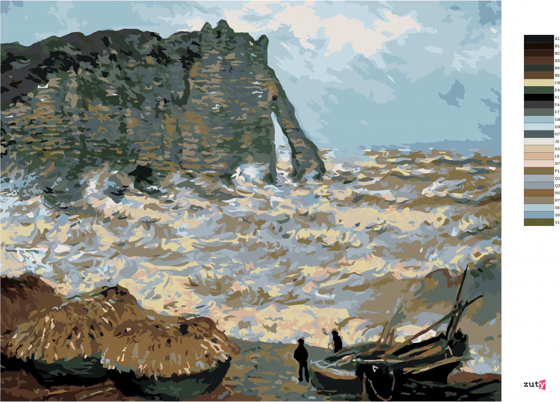 zuty Malování podle čísel - BOUŘLIVÉ MOŘE V ÉTRETAT (CLAUDE MONET) - Rozměr: 40x50 cm, Rámování: Varianta: bez rámu a bez vypnutí plátna - obrázek 3