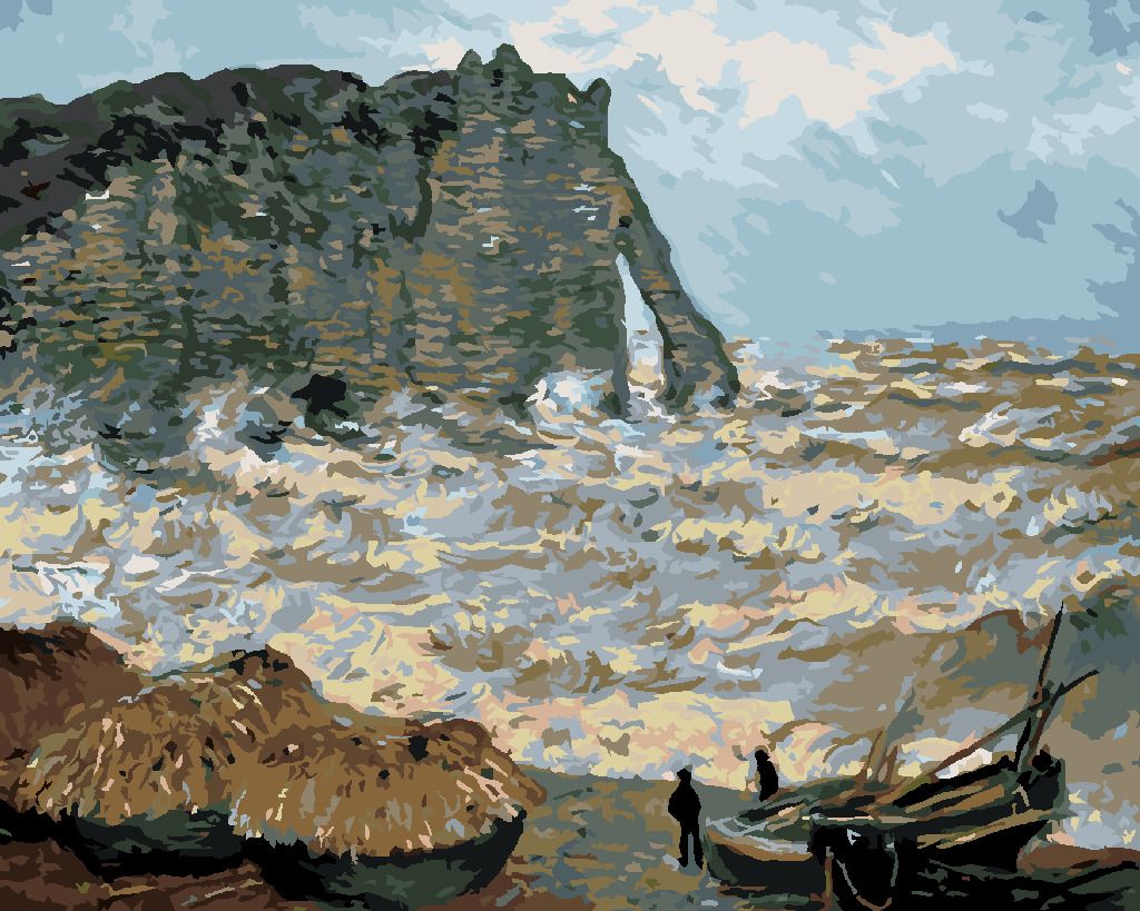zuty Malování podle čísel - BOUŘLIVÉ MOŘE V ÉTRETAT (CLAUDE MONET) - Rozměr: 40x50 cm, Rámování: Varianta: vypnuté plátno na rám - obrázek 8
