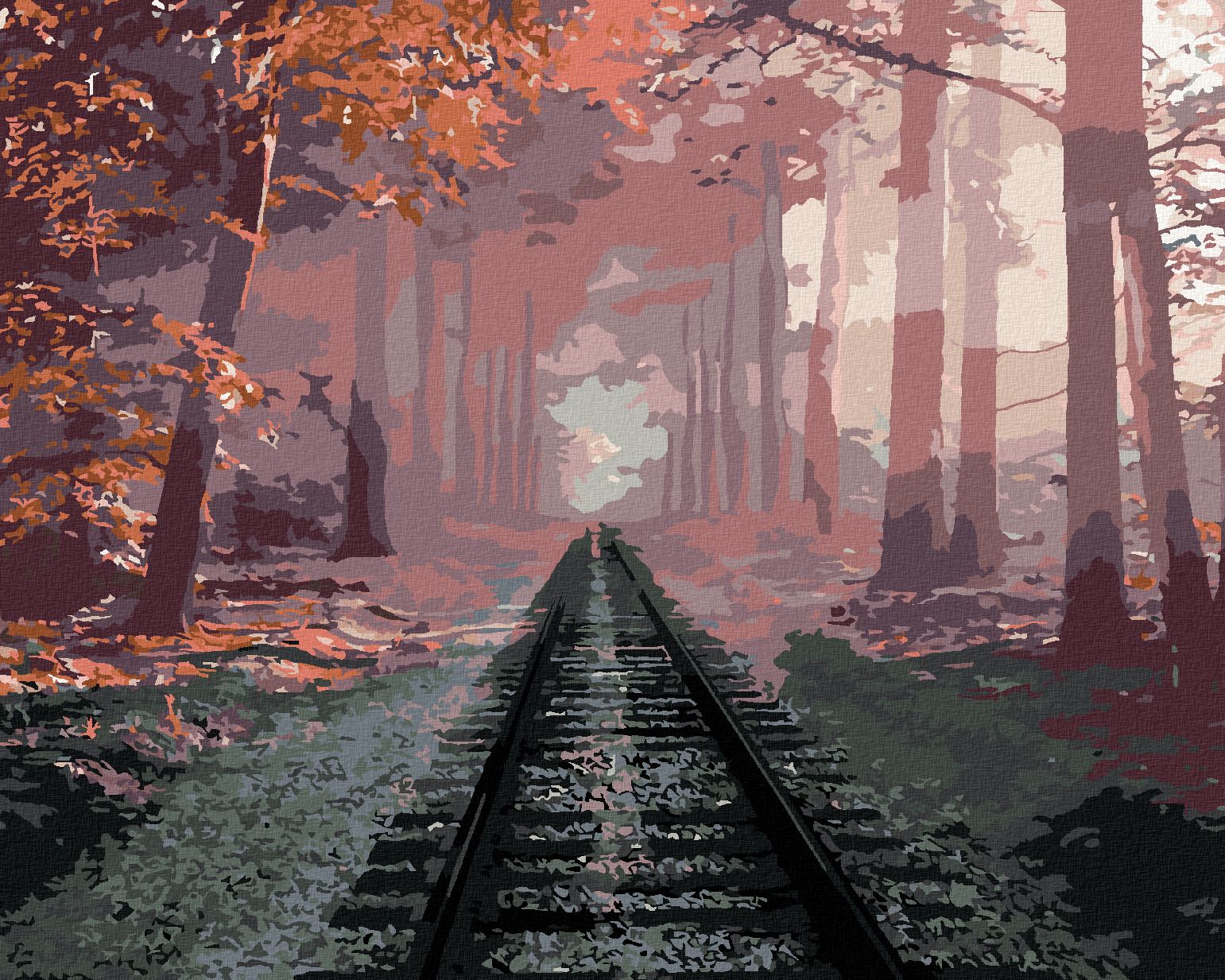 zuty Malování podle čísel - KOLEJE V LESE - Rozměr: 40x50 cm, Rámování: Varianta: bez rámu a bez vypnutí plátna - obrázek 1