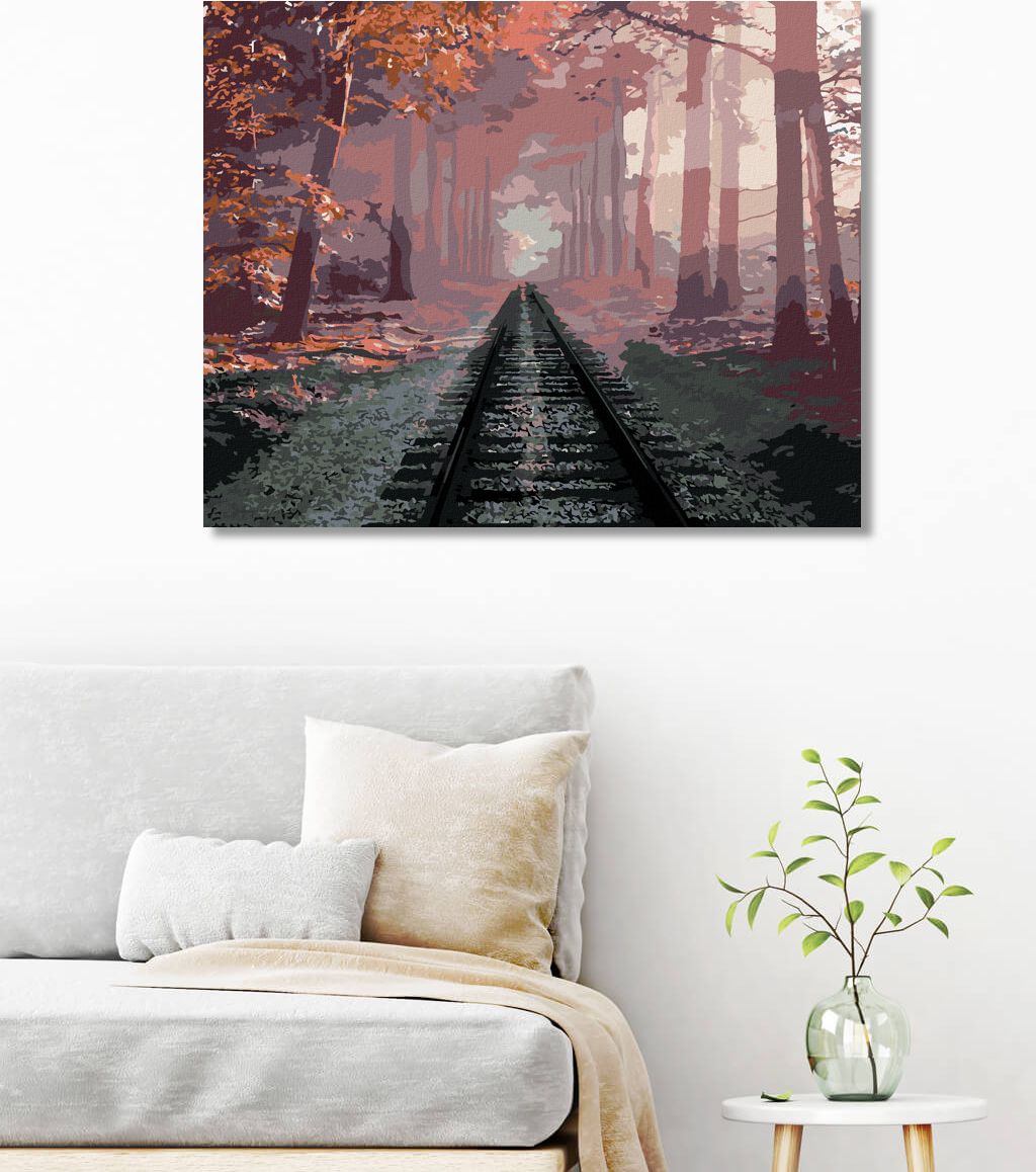 zuty Malování podle čísel - KOLEJE V LESE - Rozměr: 40x50 cm, Rámování: Varianta: vypnuté plátno na rám - obrázek 5