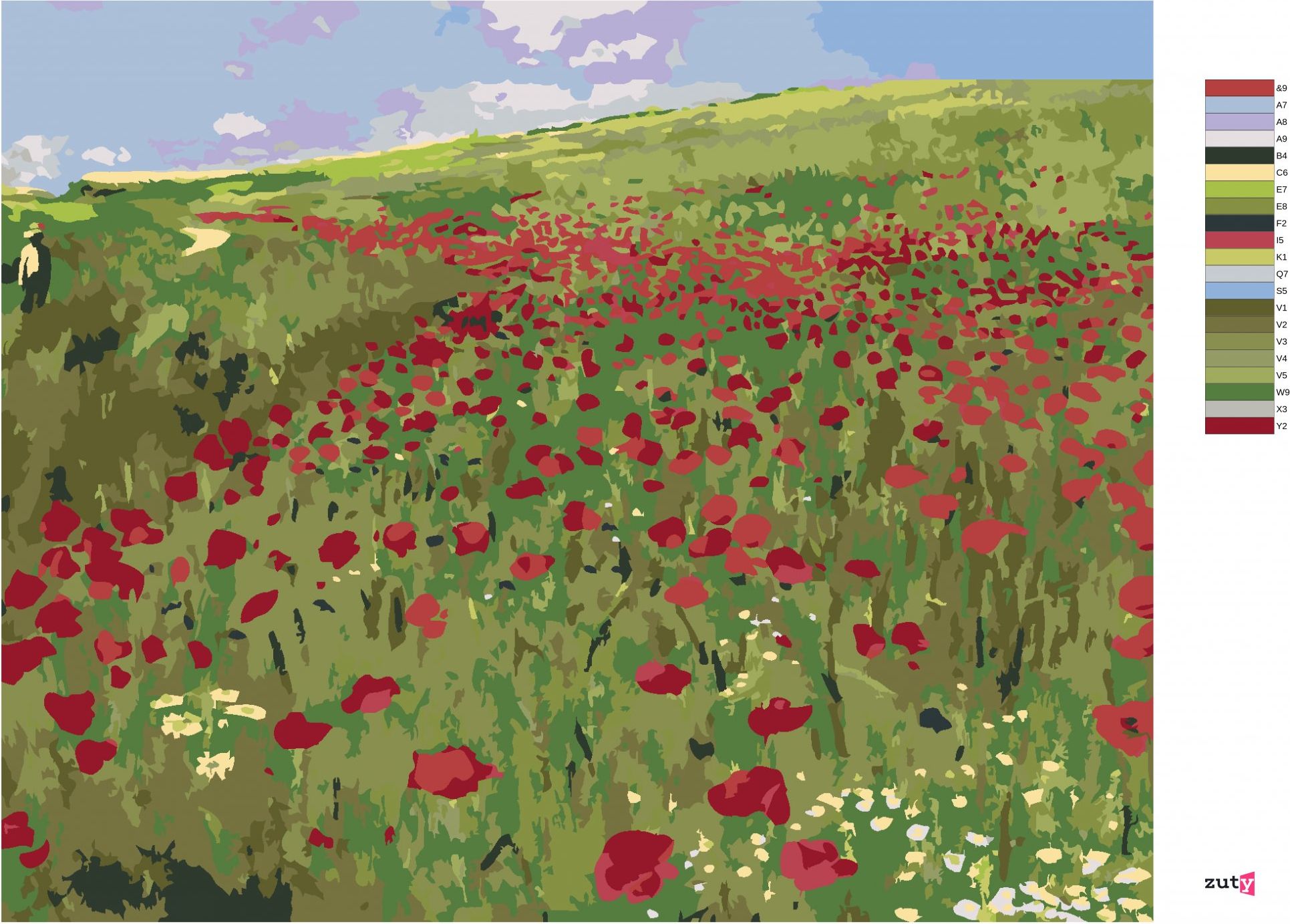 zuty Malování podle čísel - LOUKA S MÁKY (PÁL SZINYEI MERSE) - Rozměr: 40x50 cm, Rámování: Varianta: vypnuté plátno na rám - obrázek 2