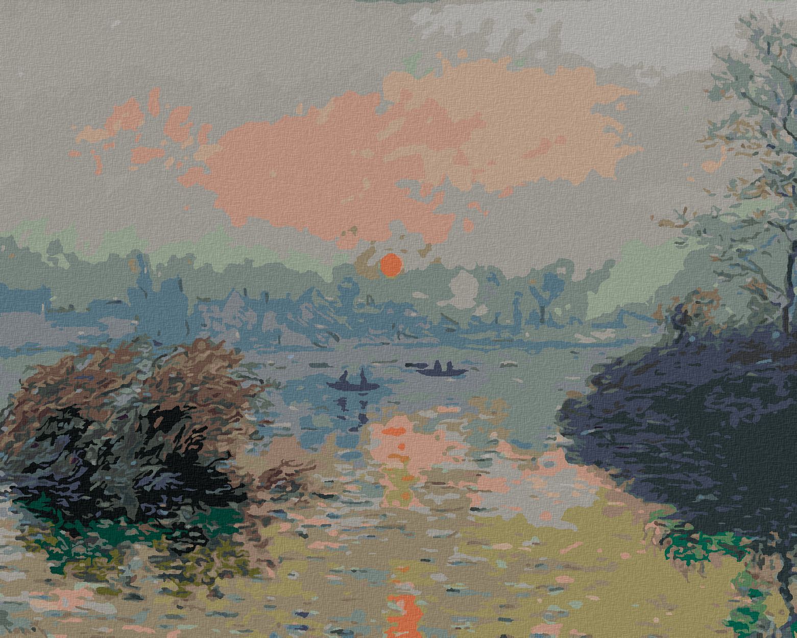 zuty Malování podle čísel - LE COUCHER DE SOLEIL SUR LA SEINE (CLAUDE MONET) - Rozměr: 40x50 cm, Rámování: Varianta: vypnuté plátno na rám - obrázek 1