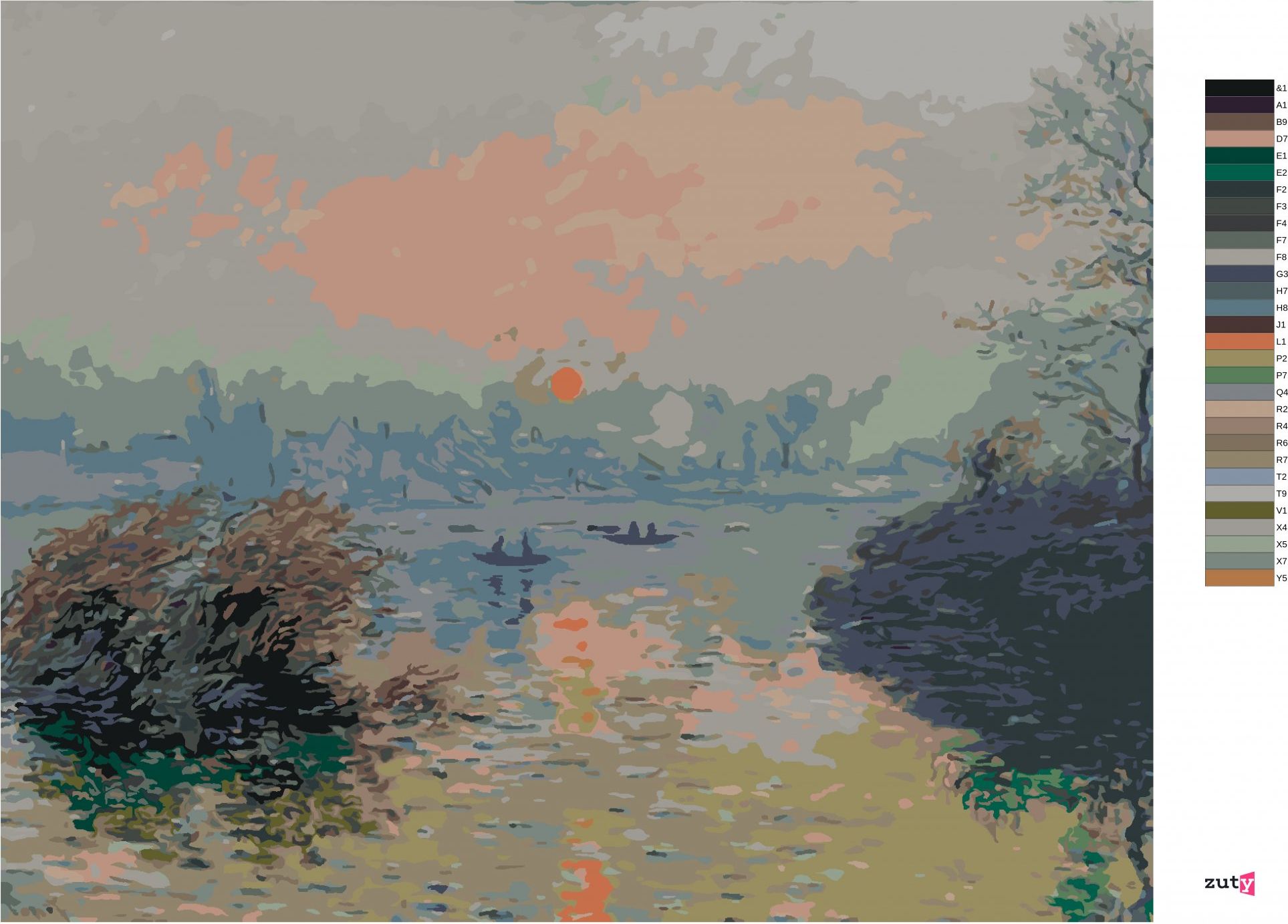 zuty Malování podle čísel - LE COUCHER DE SOLEIL SUR LA SEINE (CLAUDE MONET) - Rozměr: 40x50 cm, Rámování: Varianta: vypnuté plátno na rám - obrázek 2