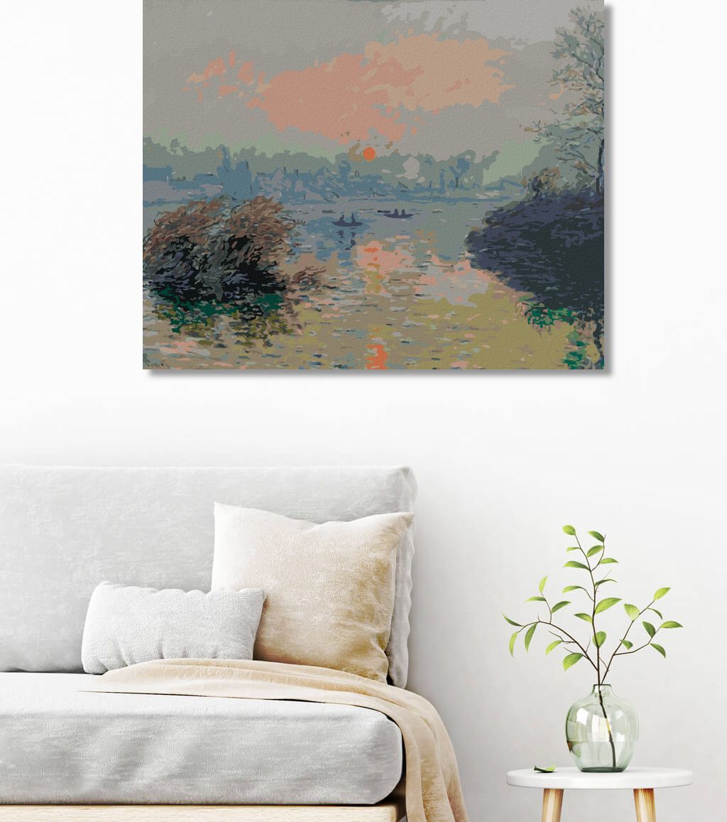 zuty Malování podle čísel - LE COUCHER DE SOLEIL SUR LA SEINE (CLAUDE MONET) - Rozměr: 40x50 cm, Rámování: Varianta: vypnuté plátno na rám - obrázek 10