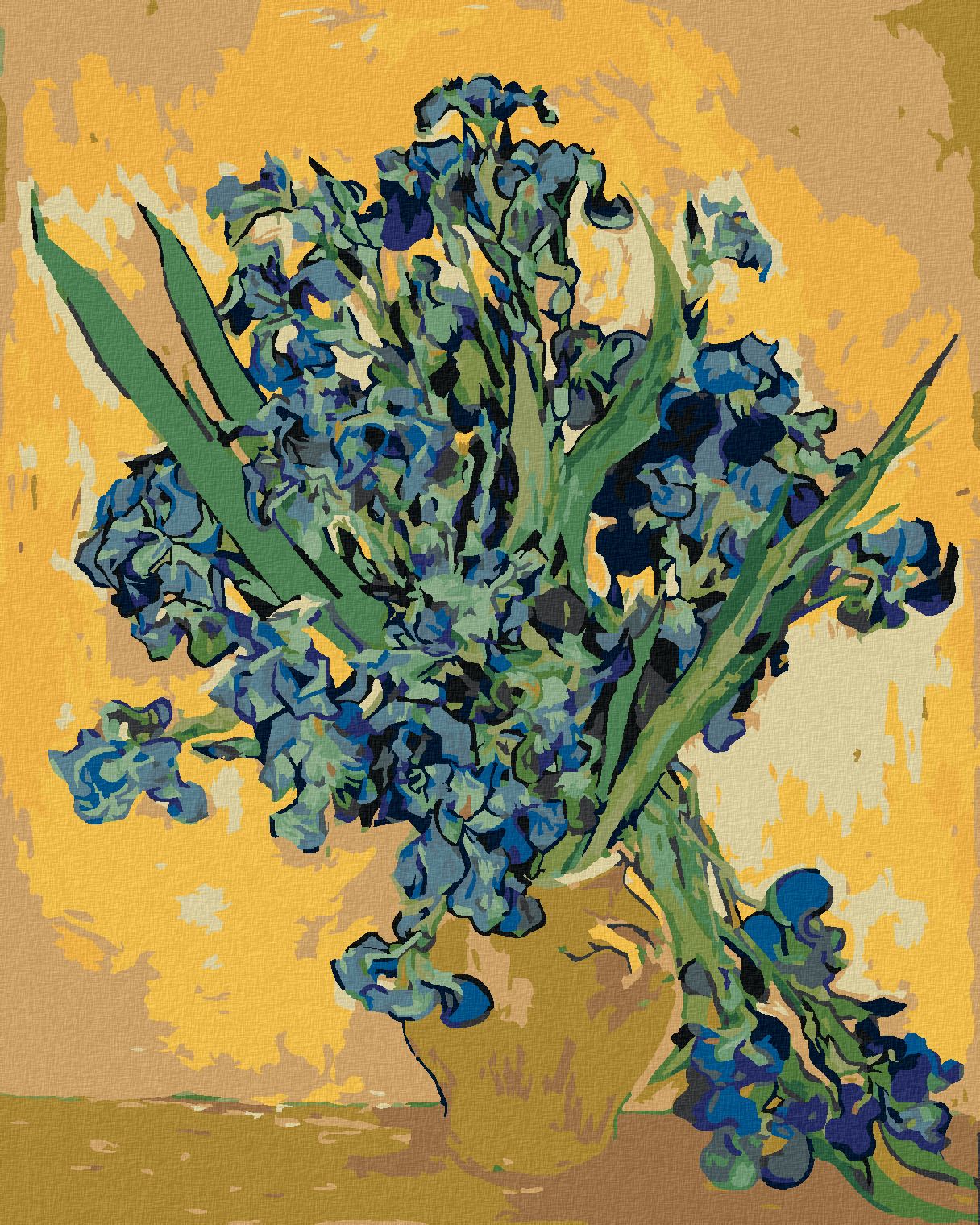 zuty Malování podle čísel - ZÁTIŠÍ VÁZA S KOSATCI NA ŽLUTÉM POZADÍ (VINCENT VAN GOGH) - Rozměr: 40x50 cm, Rámování: Varianta: bez rámu a bez vypnutí plátna - obrázek 1