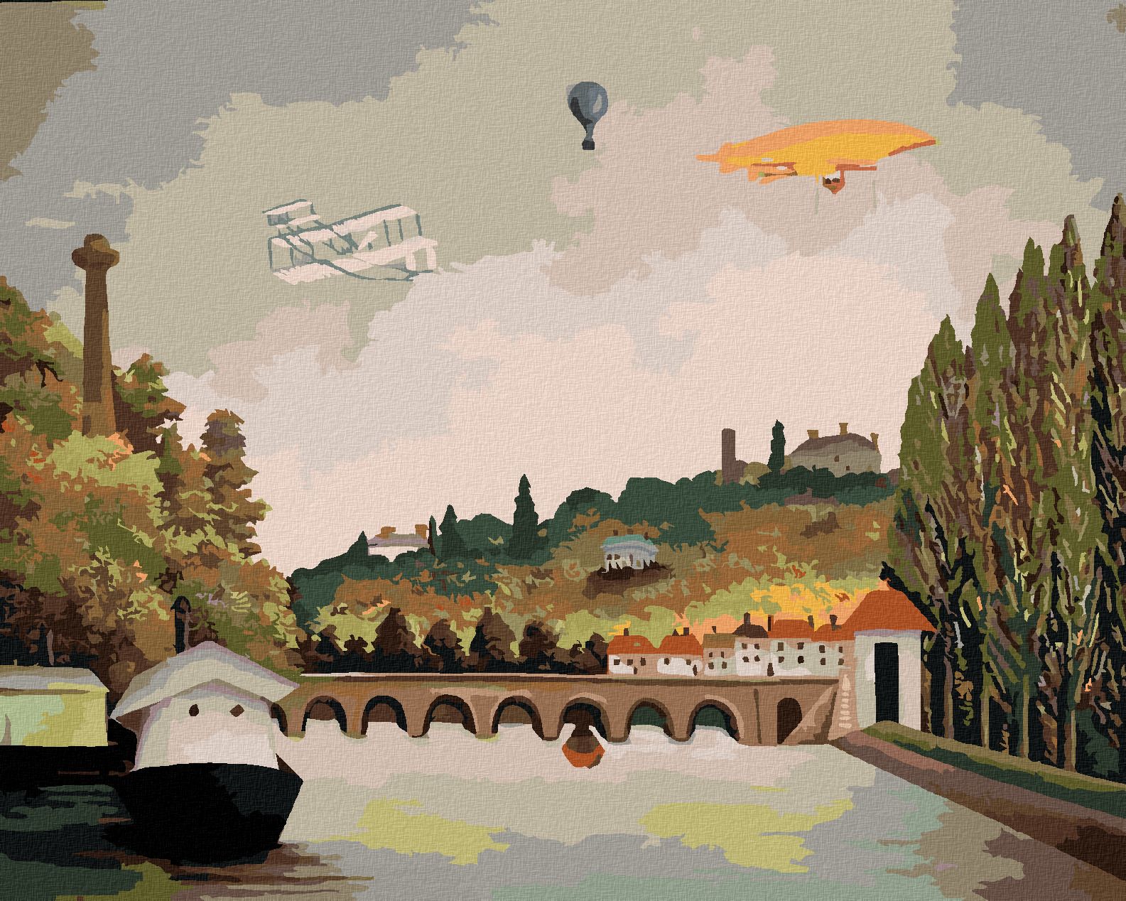 zuty Malování podle čísel - POHLED NA MOST V SEVRES A KOPCE CLAMART (HENRI ROUSSEAU) - Rozměr: 40x50 cm, Rámování: Varianta: bez rámu a bez vypnutí plátna - obrázek 1