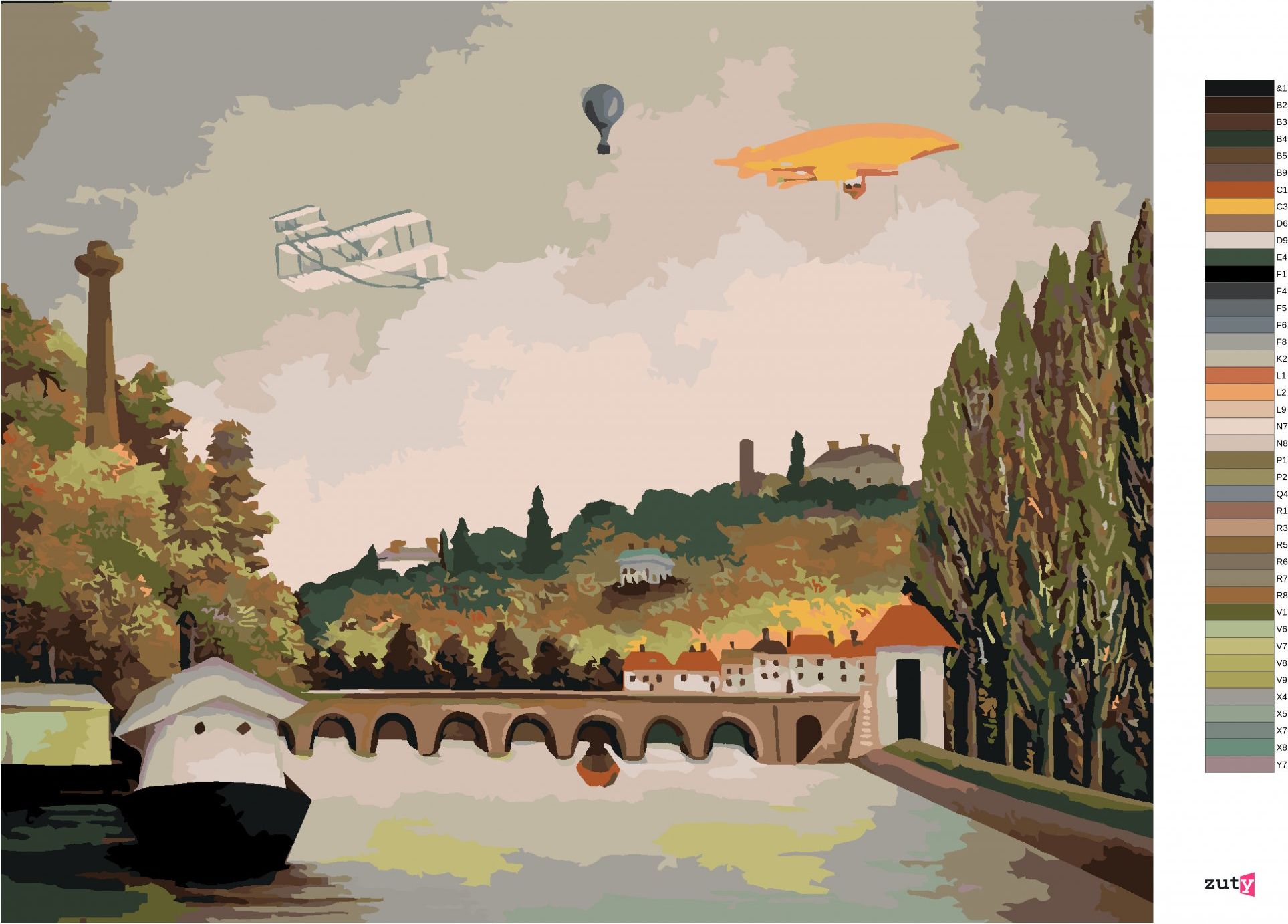zuty Malování podle čísel - POHLED NA MOST V SEVRES A KOPCE CLAMART (HENRI ROUSSEAU) - Rozměr: 40x50 cm, Rámování: Varianta: bez rámu a bez vypnutí plátna - obrázek 4