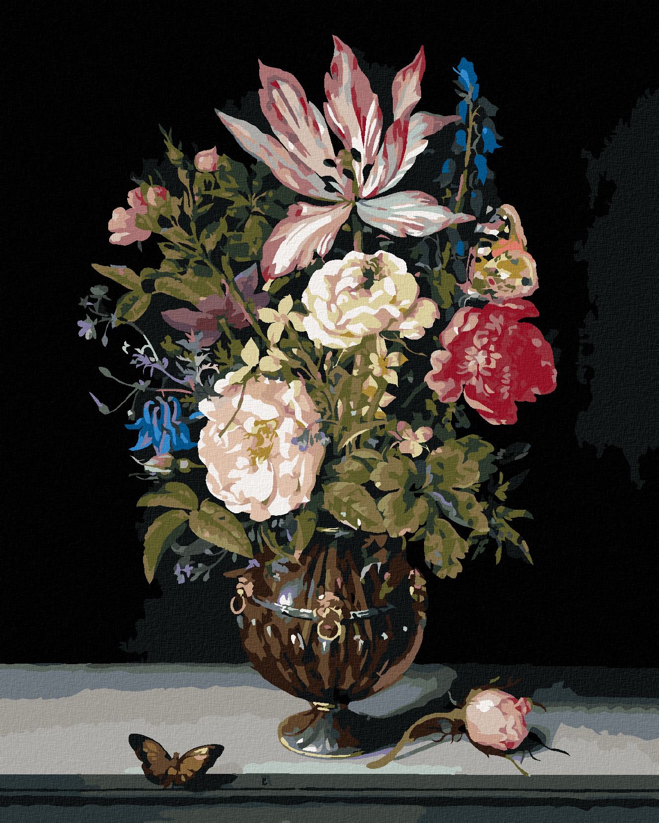 zuty Malování podle čísel - ZÁTIŠÍ S KVĚTINAMI (AMBROSIUS BOSSCHAERT) - Rozměr: 40x50 cm, Rámování: Varianta: vypnuté plátno na rám - obrázek 1