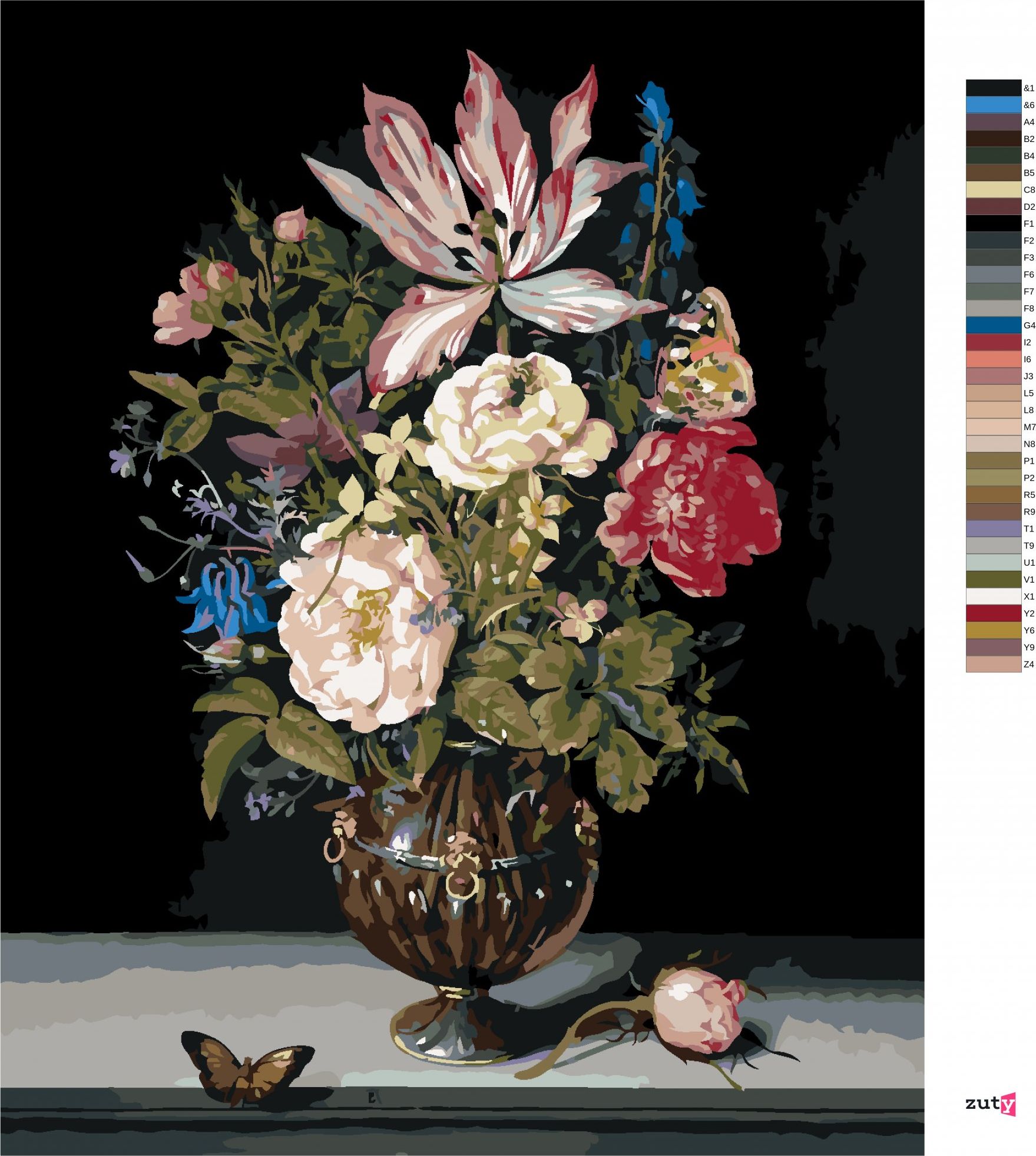 zuty Malování podle čísel - ZÁTIŠÍ S KVĚTINAMI (AMBROSIUS BOSSCHAERT) - Rozměr: 40x50 cm, Rámování: Varianta: vypnuté plátno na rám - obrázek 2