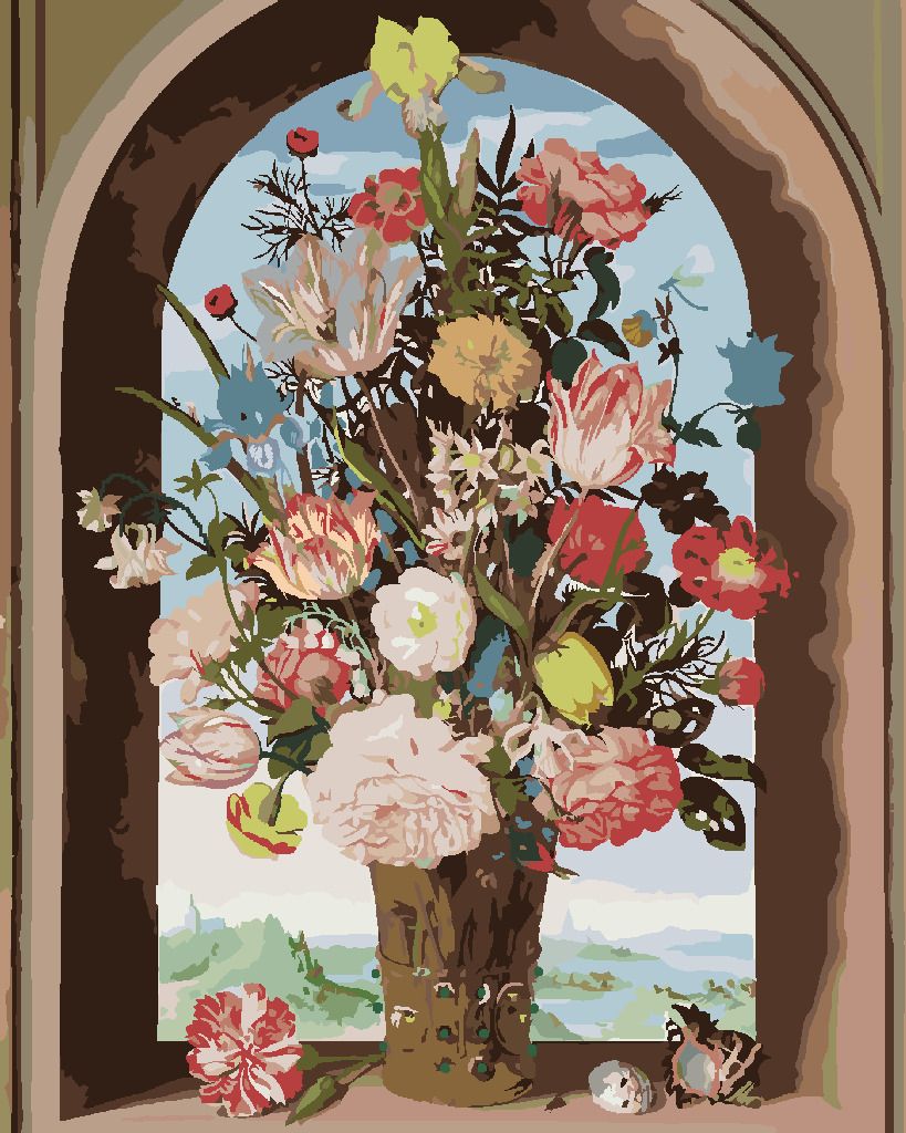 zuty Malování podle čísel - VÁZA S KVĚTINAMI V OKENNÍM VÝKLENKU (AMBROSIUS BOSSCHAERT) - Rozměr: 40x50 cm, Rámování: Varianta: bez rámu a bez vypnutí plátna - obrázek 10