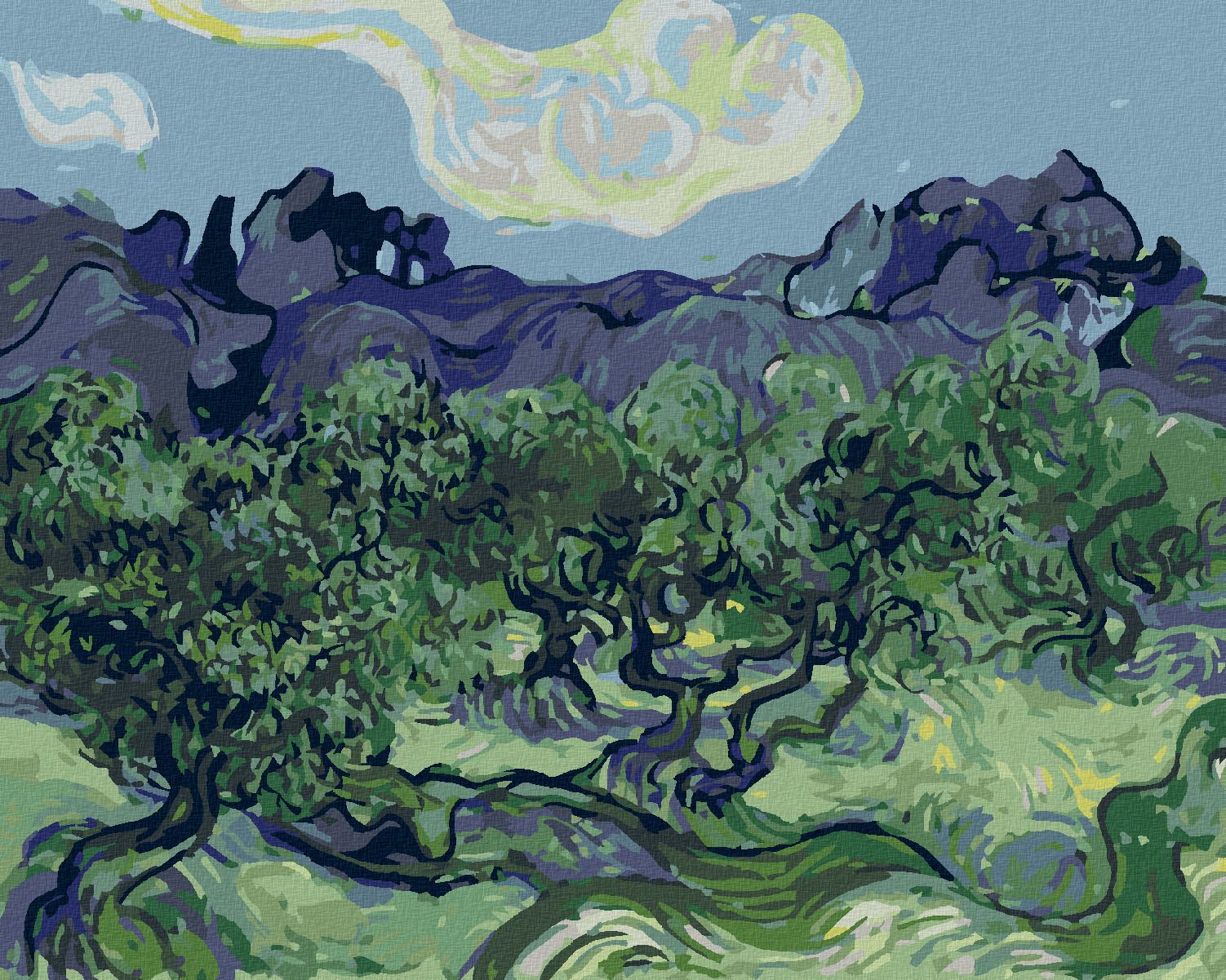 zuty Malování podle čísel - OLIVOVNÍKY S ALPILLES V POZADÍ (VINCENT VAN GOGH) - Rozměr: 40x50 cm, Rámování: Varianta: bez rámu a bez vypnutí plátna - obrázek 1